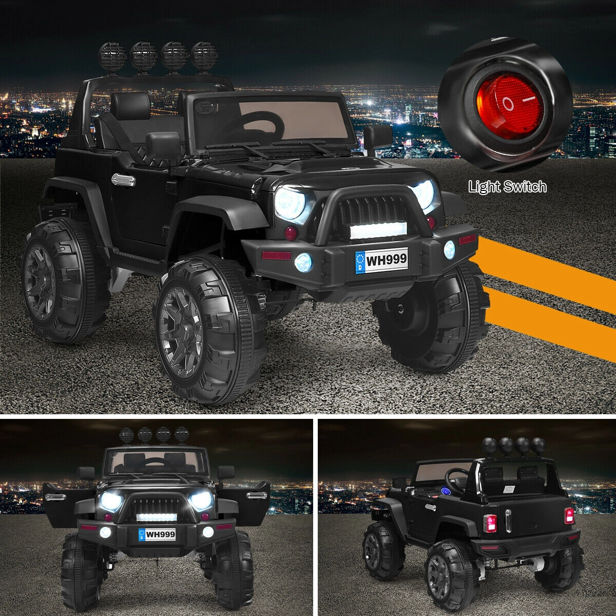 SUGIFT Black Remote Control Double Magnetic Doors and Music Player 12V Kids Ride On Truck