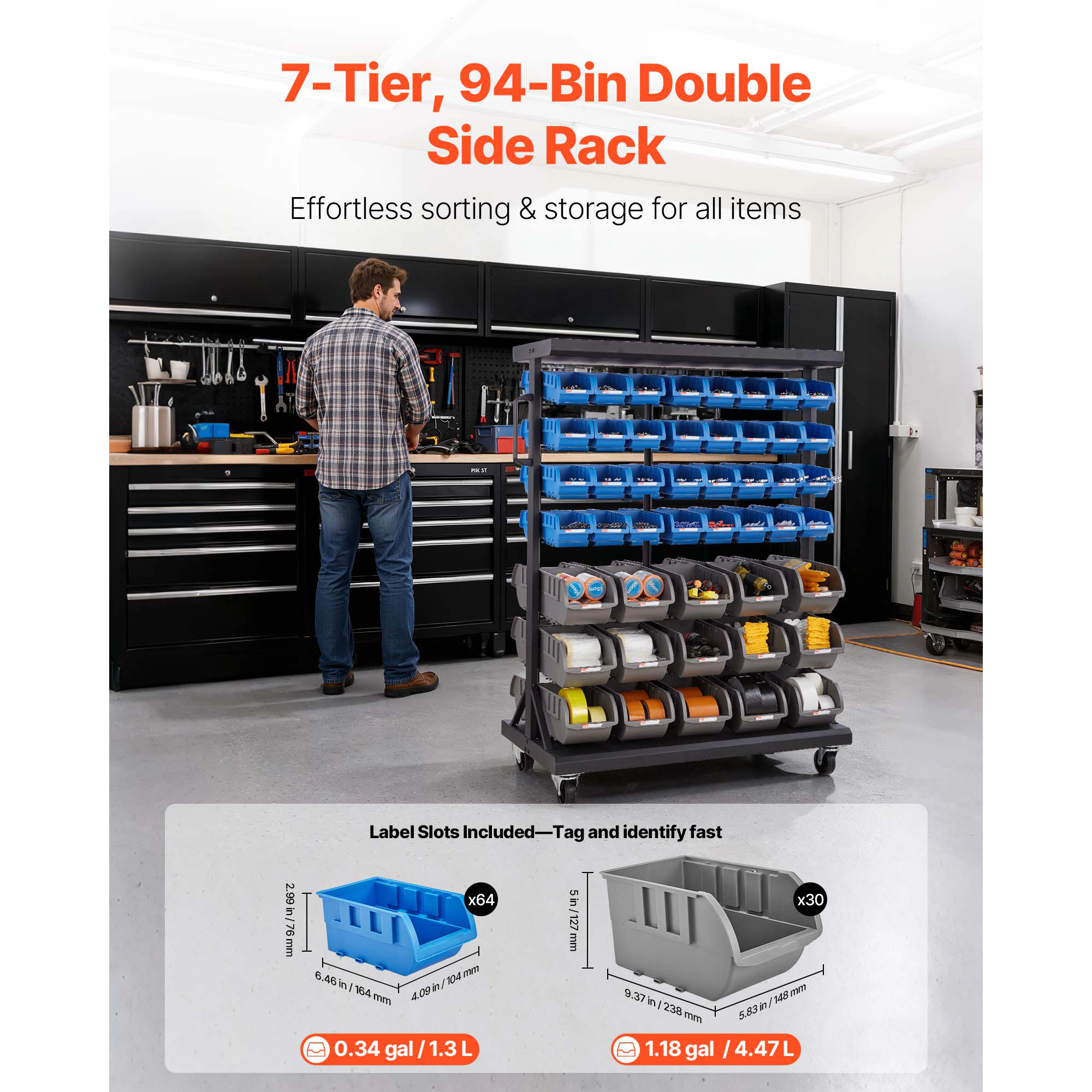 HONGGE Rolling Bin Storage Rack Bins with Wheels for Garage Warehouse