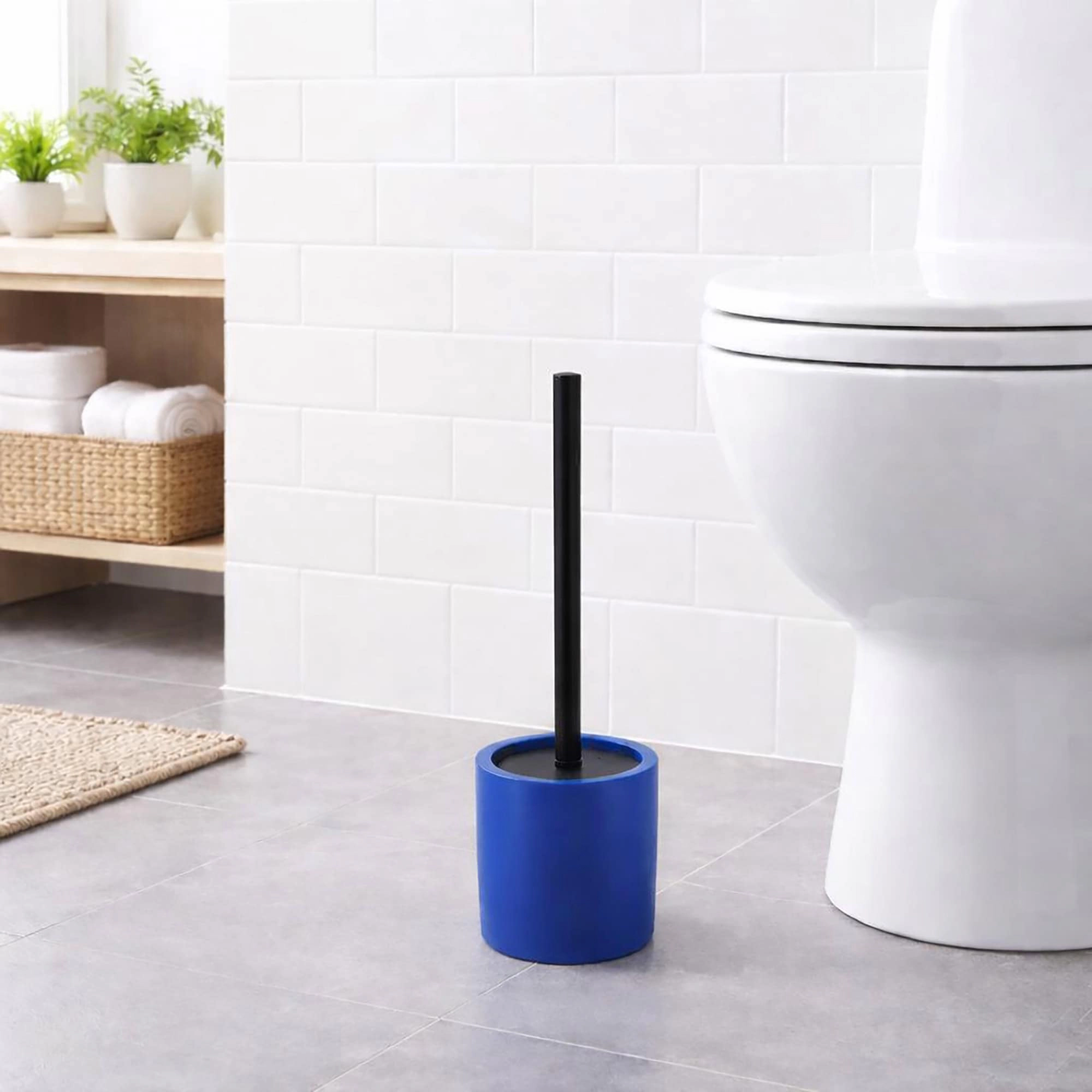 Evideco French Home Goods Cement Toilet Brush and Holder Set - Matte Cylinder, Weighted Stable Base