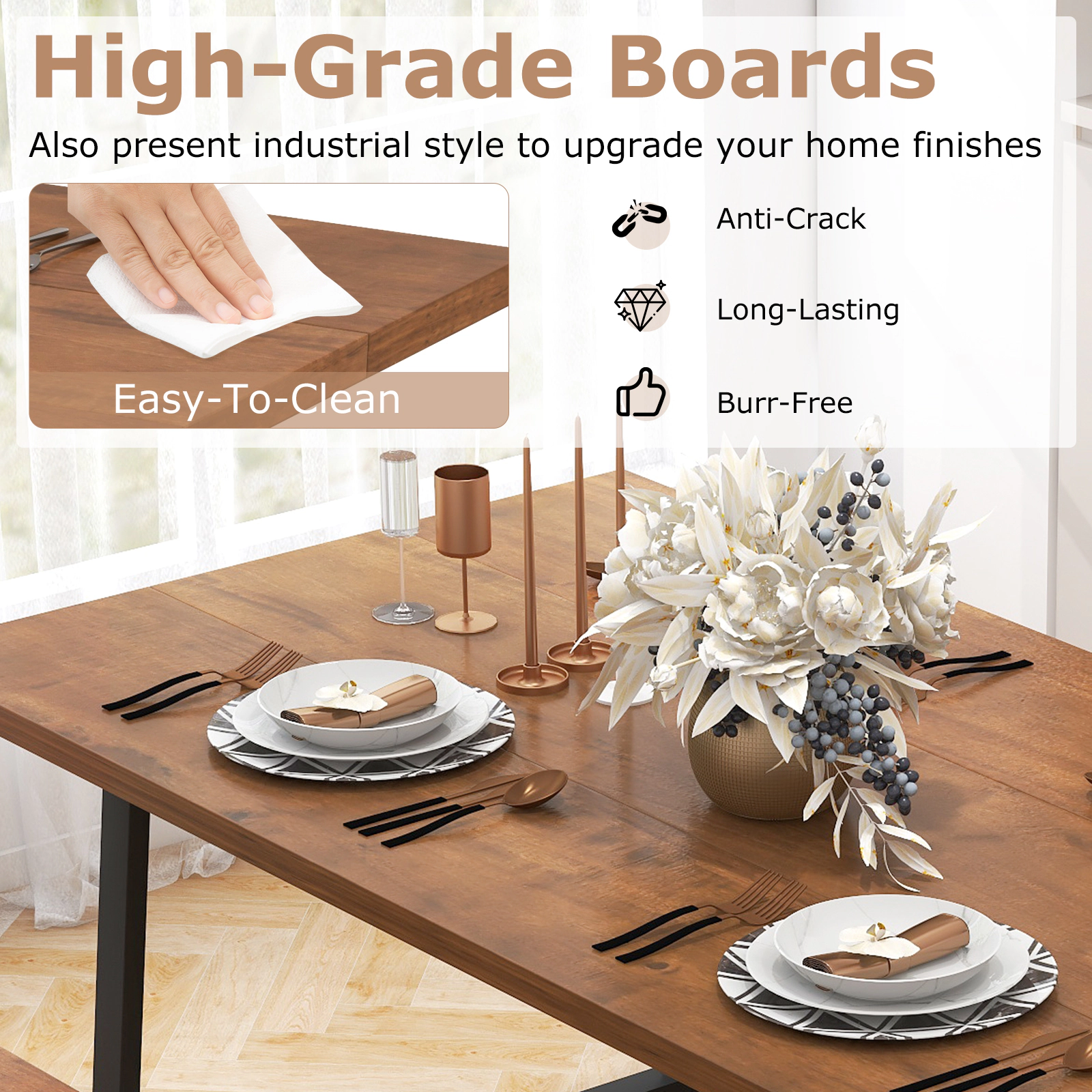 LJG Dining Table Set for 5-7 with 2-Bottle Wine Rack and Condiment Holder