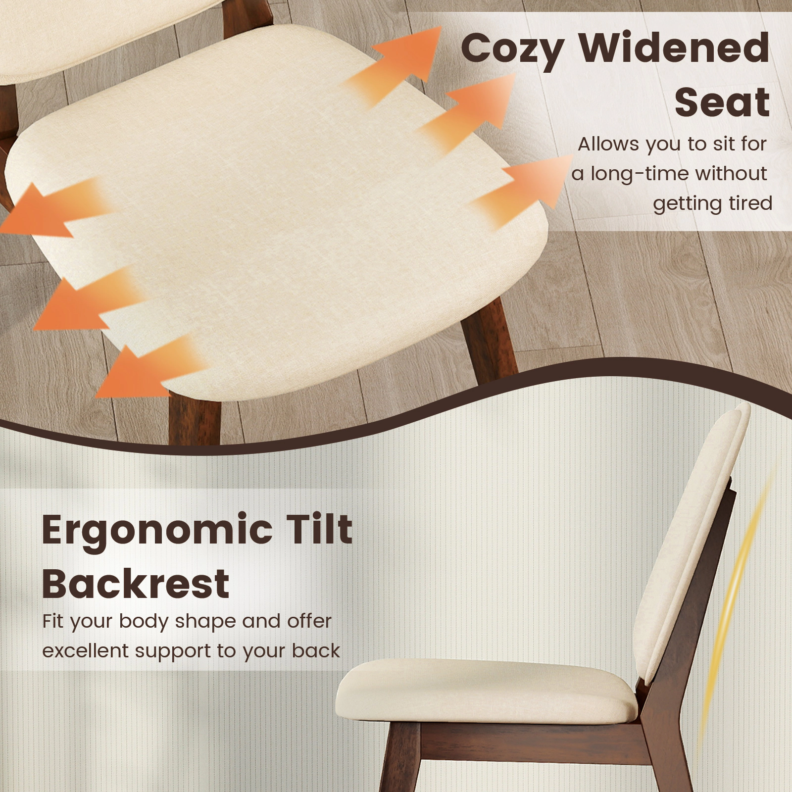 LJG Wooden Dining Chair Set of Mid-Century Modern Upholstered Side Armless Chair