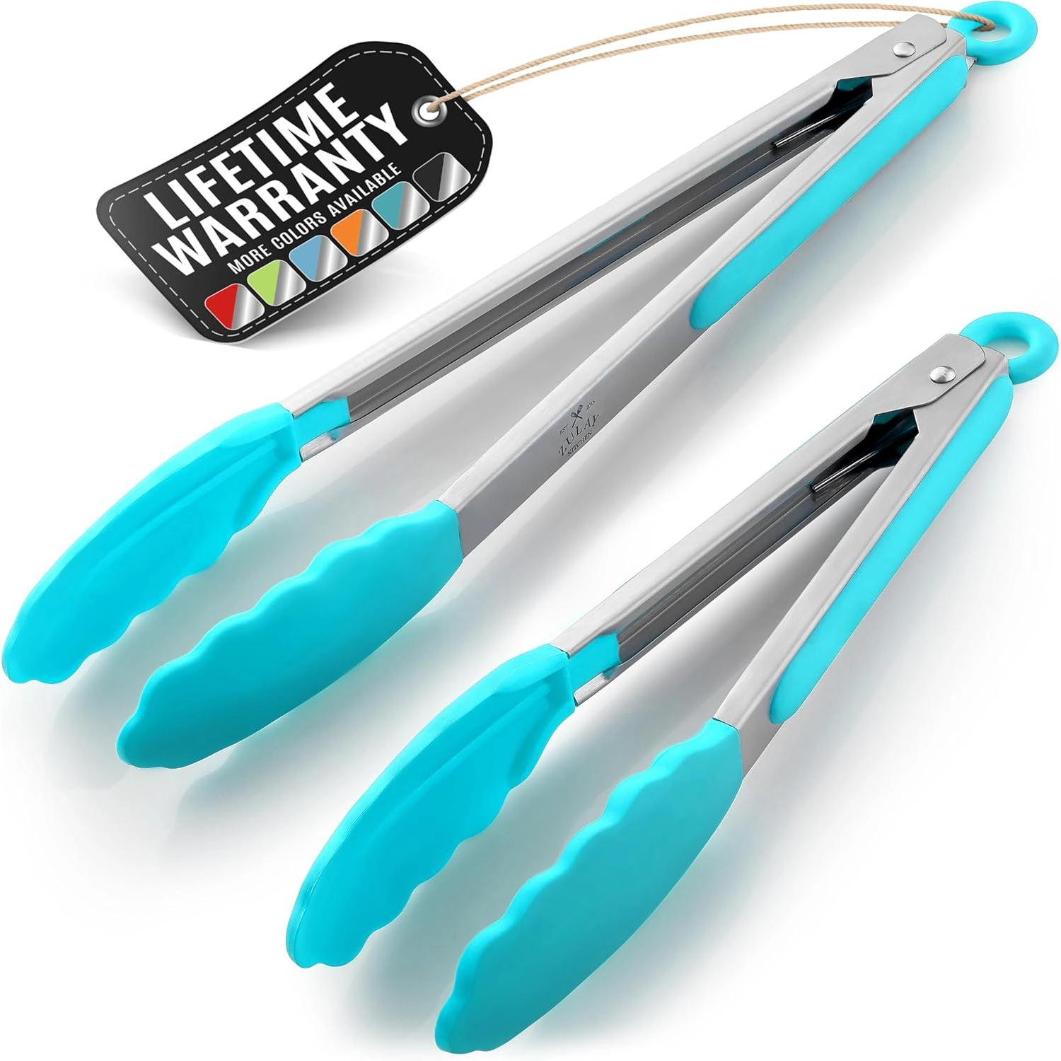 Zulay Kitchen Stainless Steel Locking Cooking Tongs with Silicone Tips - Set of 2 (9” & 12”)