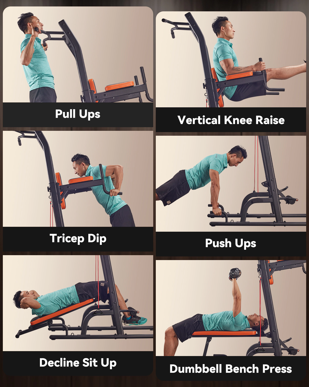 HARISON Power Tower with Weight Bench, Pull-Up Bar & Dip Station, Adjustable Height Home Gym Strength Trainer