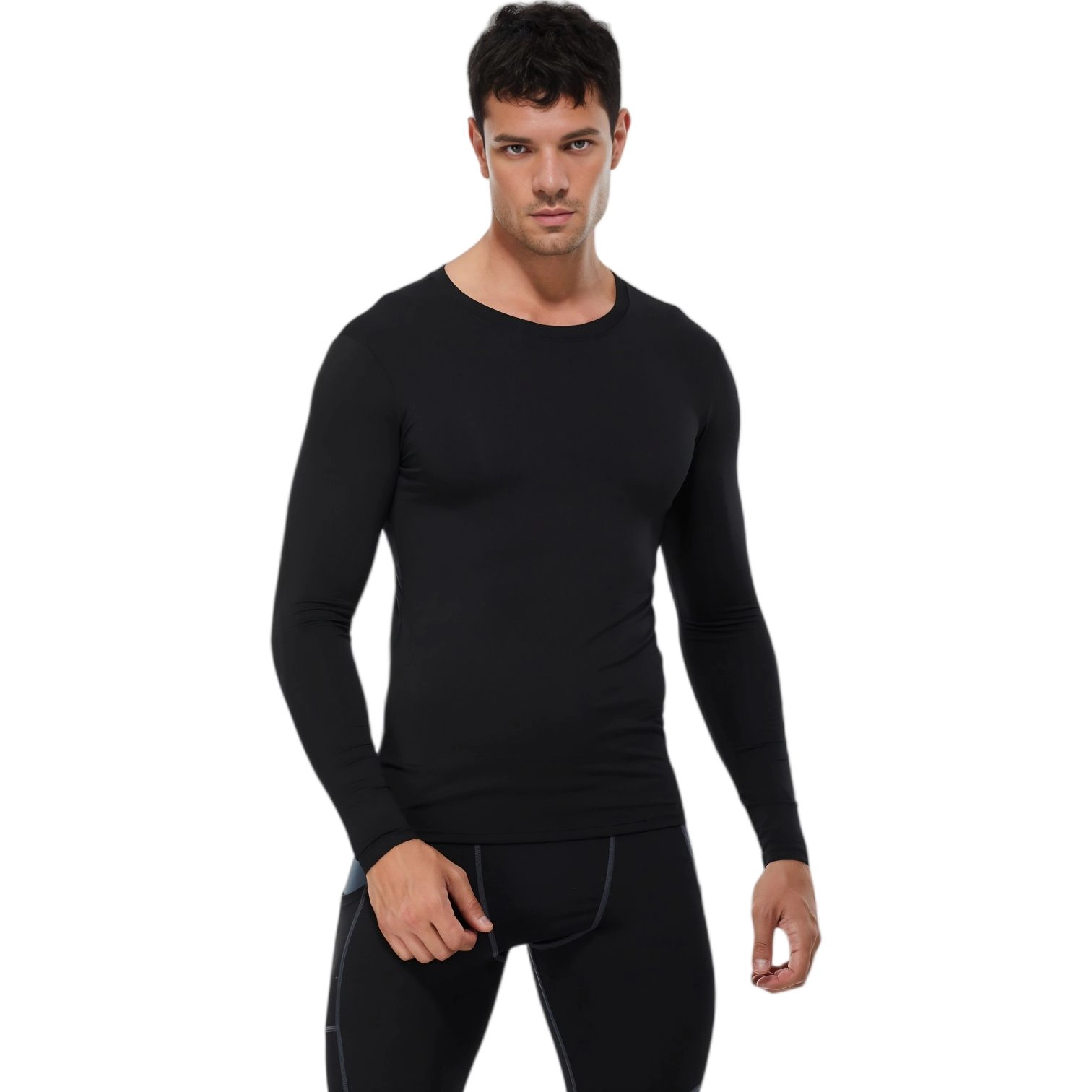 Anna-Kaci Men's Long Sleeve Compression Shirt with Crew Neck and Stretch Performance Fit