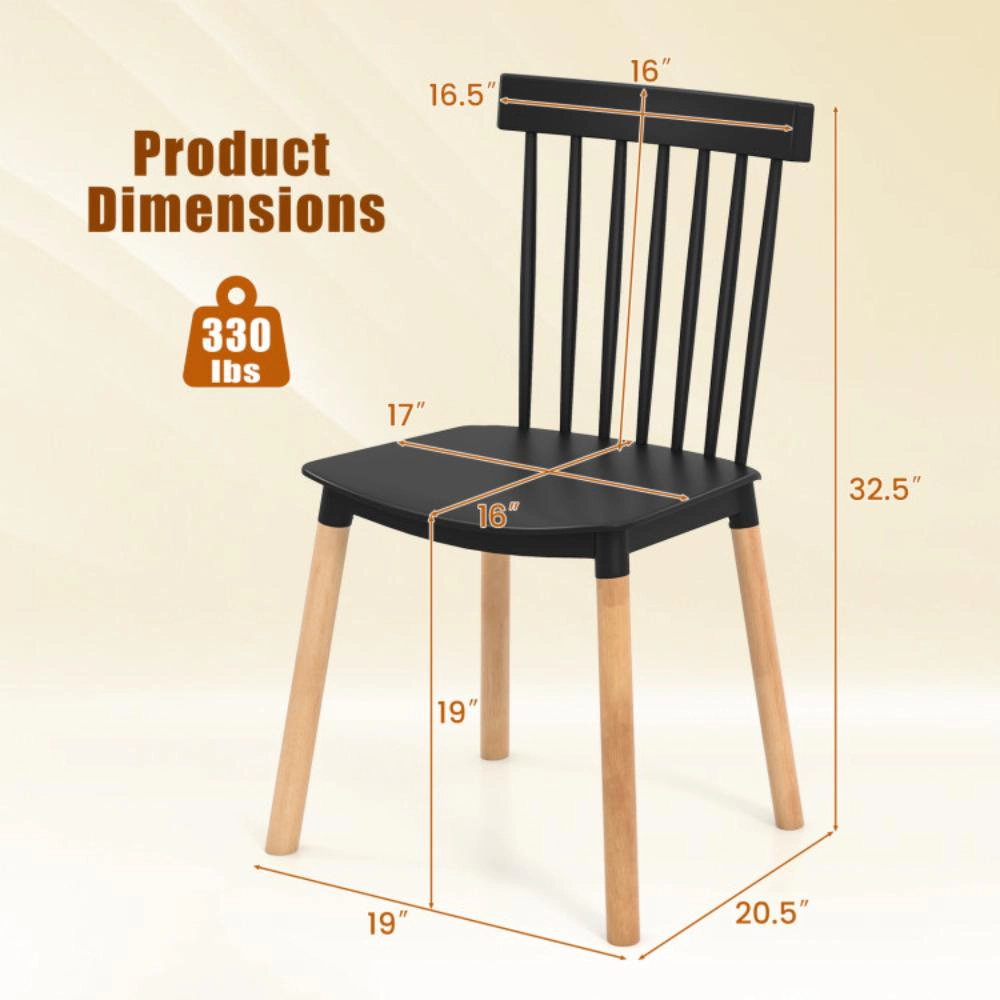 Hivvago Set of 4 Windsor Dining Chairs with Spindle Backs and Curved Seats-Black
