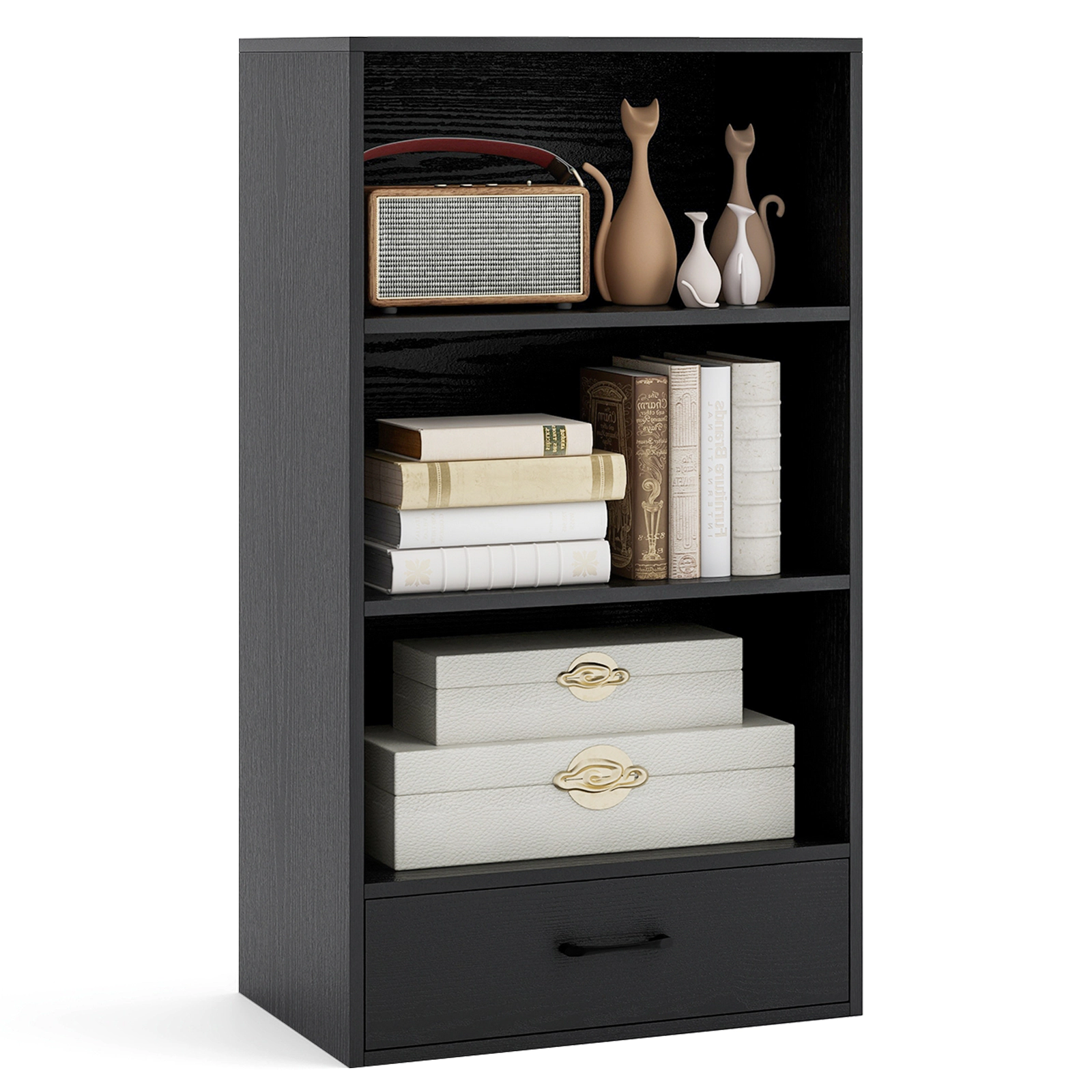 SUGIFT 4-Tier Storage Bookcase with Drawer and Anti-Toppling Device