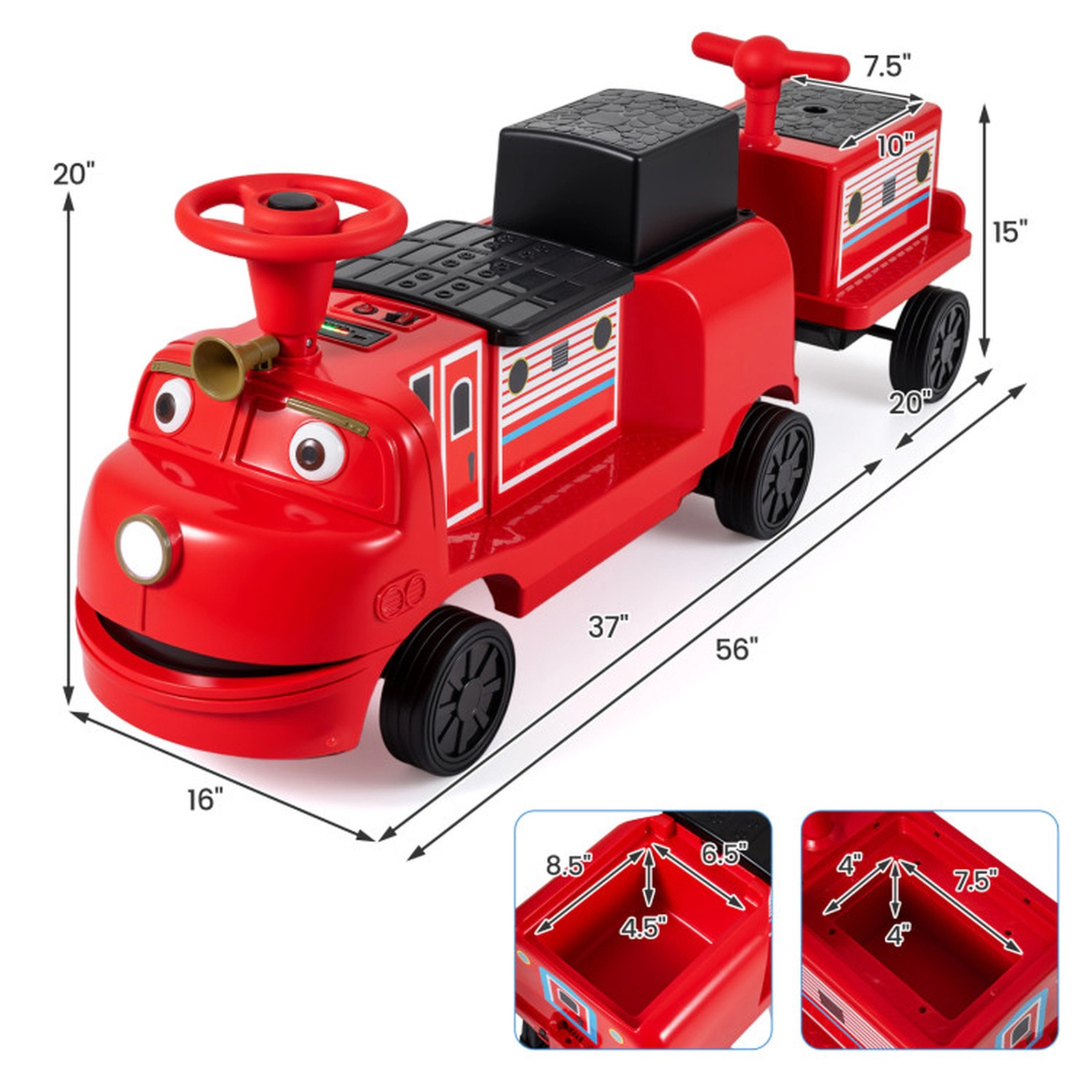 SUGIFT 12V 3-Seater Ride-On Train with Detachable Carriage 132-lb Seat Capacity Ages 3+ Yellow & Blue/Red & Black