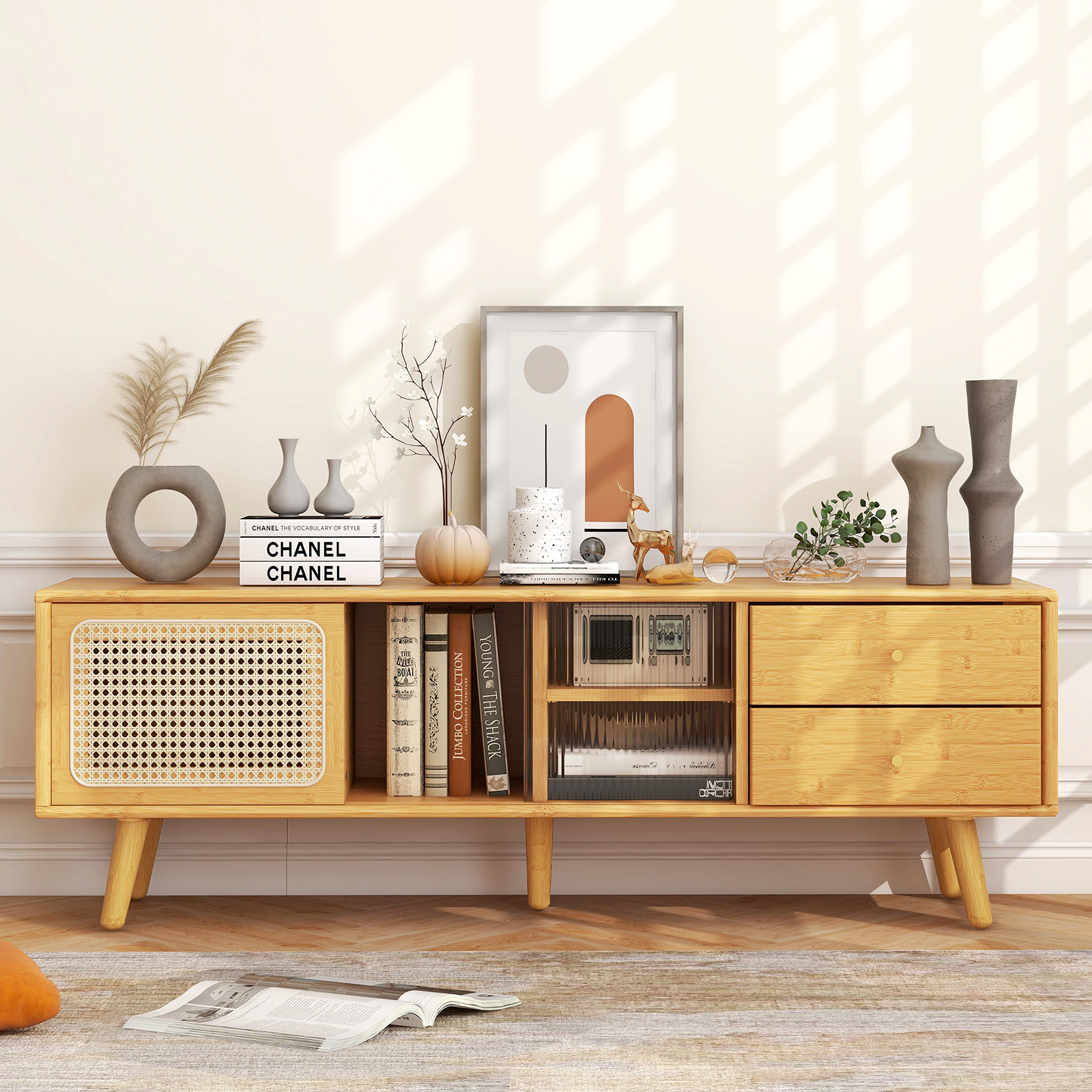 LJG Bamboo TV Stand for TV up to 65 Inch