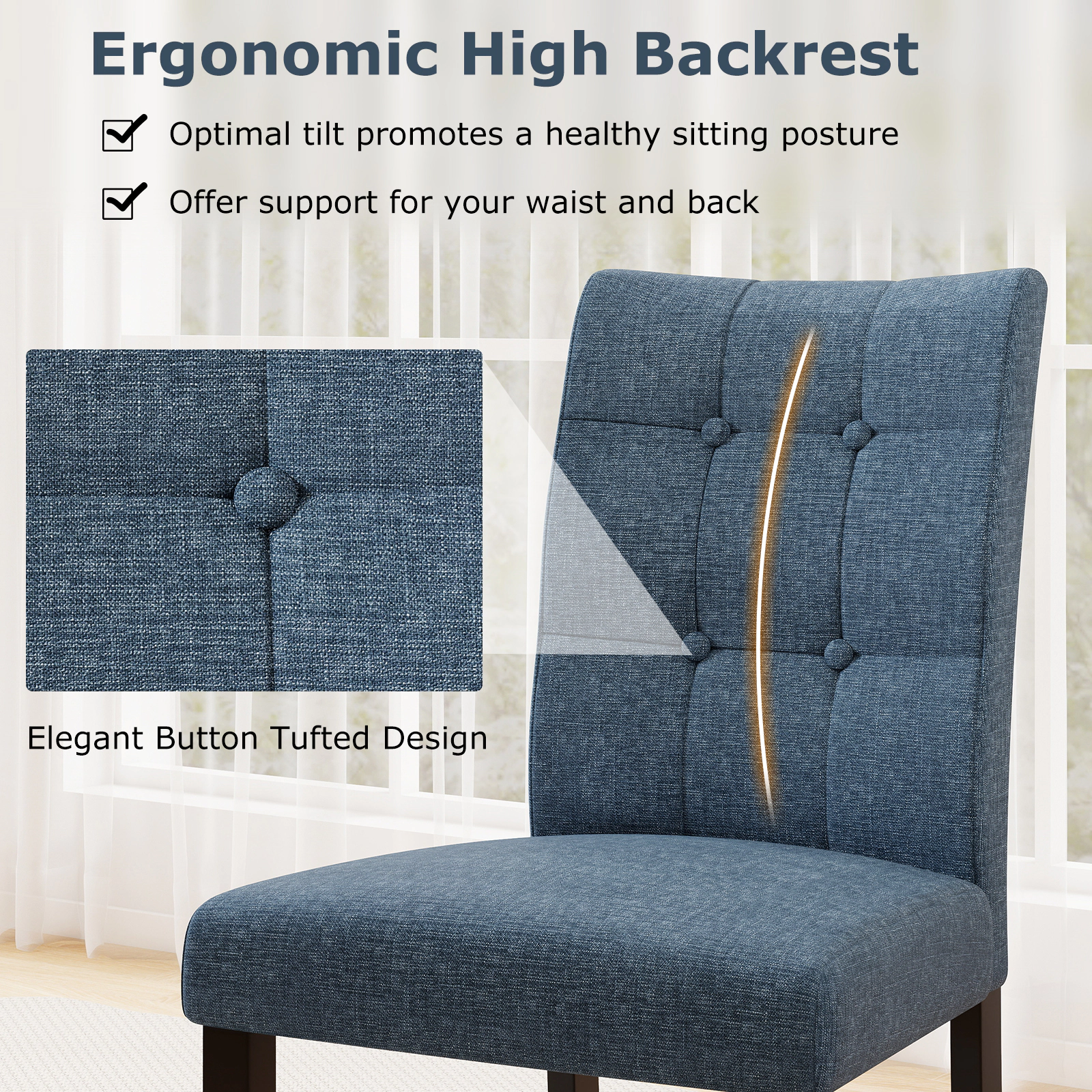SUGIFT Tufted Armless Dining Chairs 400-lb Capacity Seat Height 19.5-in Dark Blue and Black