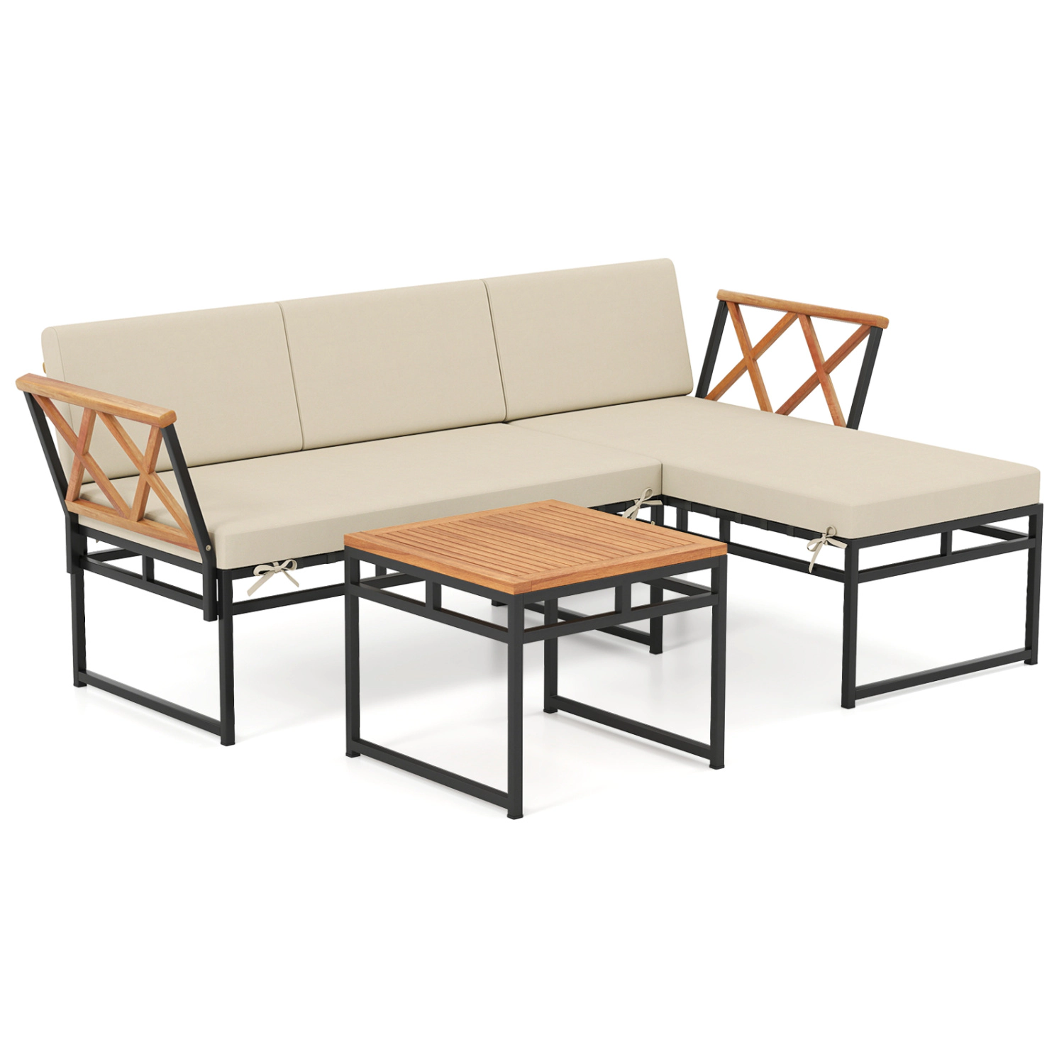 LJG 3-Piece L-Shaped Patio Furniture Set for Porch Backyard and Poolside