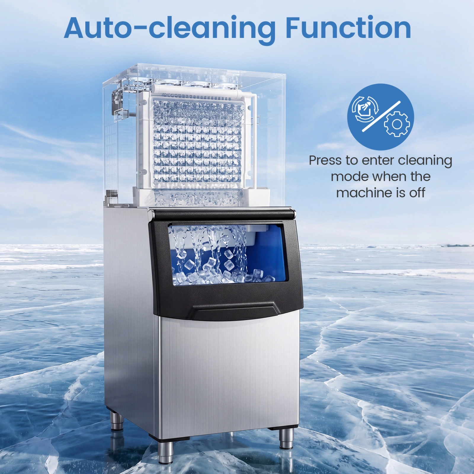 SUGIFT Freestanding Commercial Ice Maker with 450-lb Daily Output 250-lb Storage Bin and LCD Panel