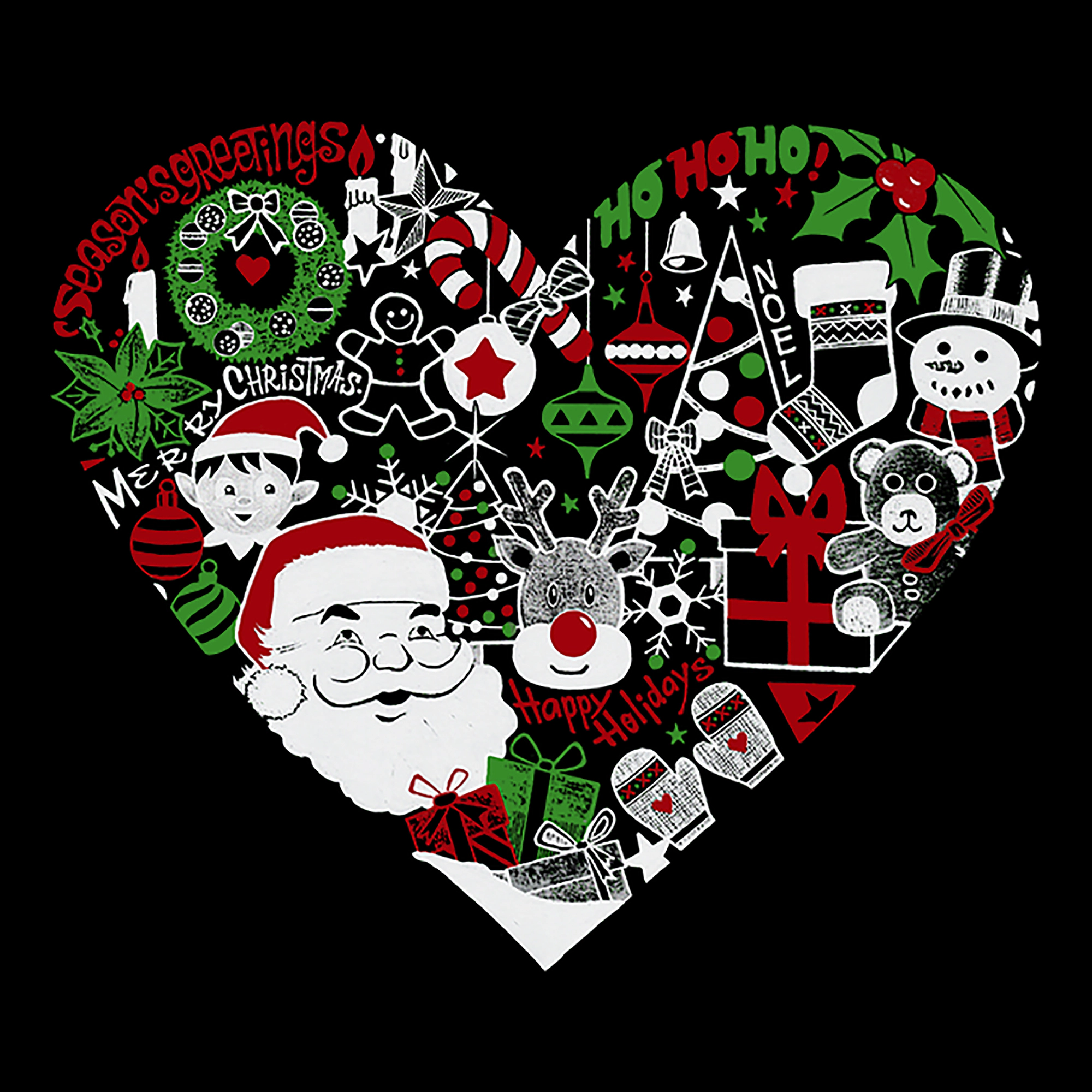 LA Pop Art Christmas Themed Heart - Men's Word Hooded Sweatshirt