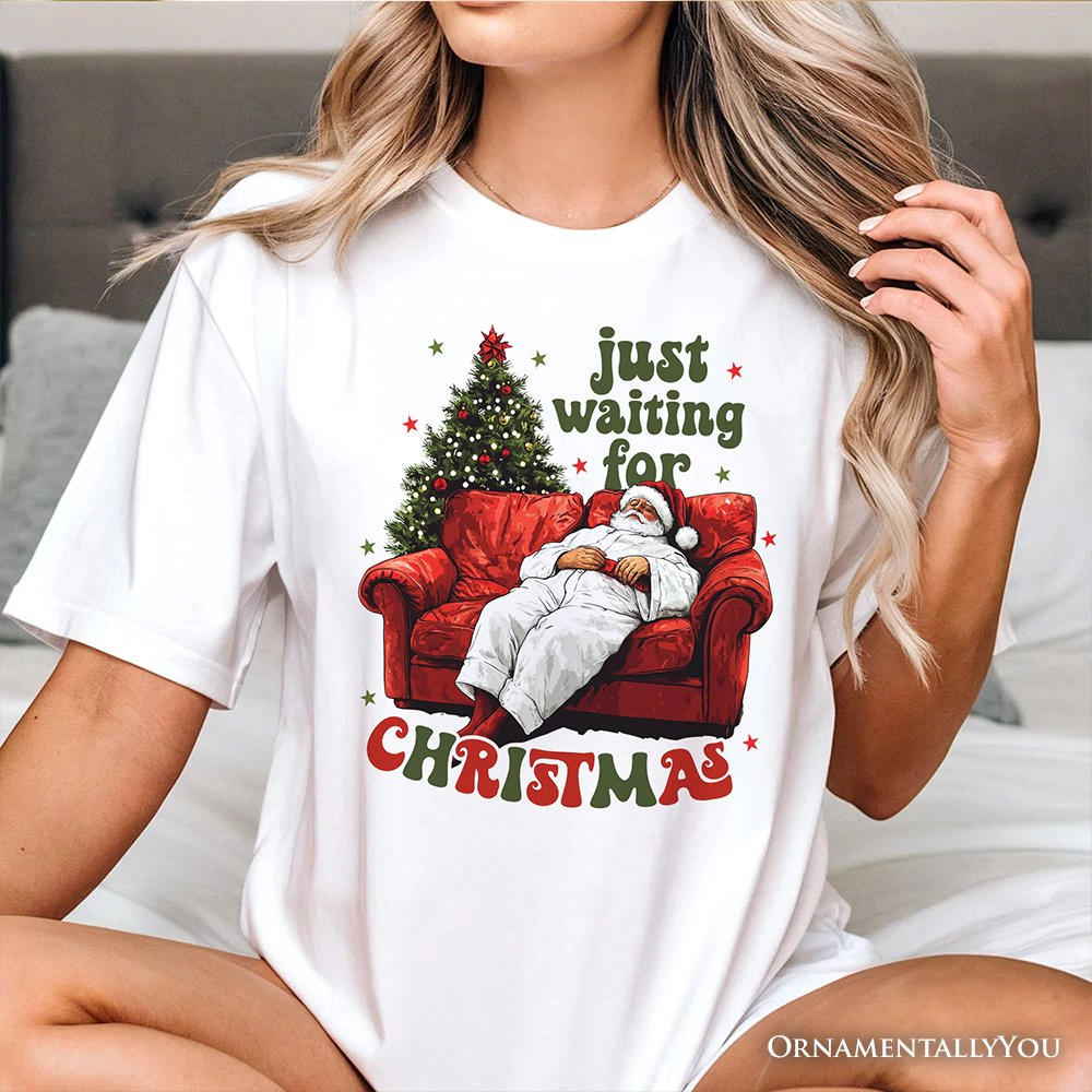 OrnamentallyYou Mens Funny Fat Santa "Just Waiting For Christmas T-Shirt