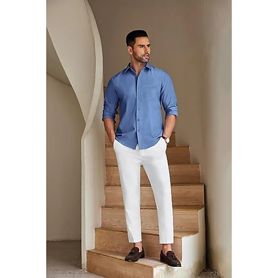 COOFANDY Mens Long Sleeve Button Down Shirts Spread Collar Chest Pocket Casual Tops