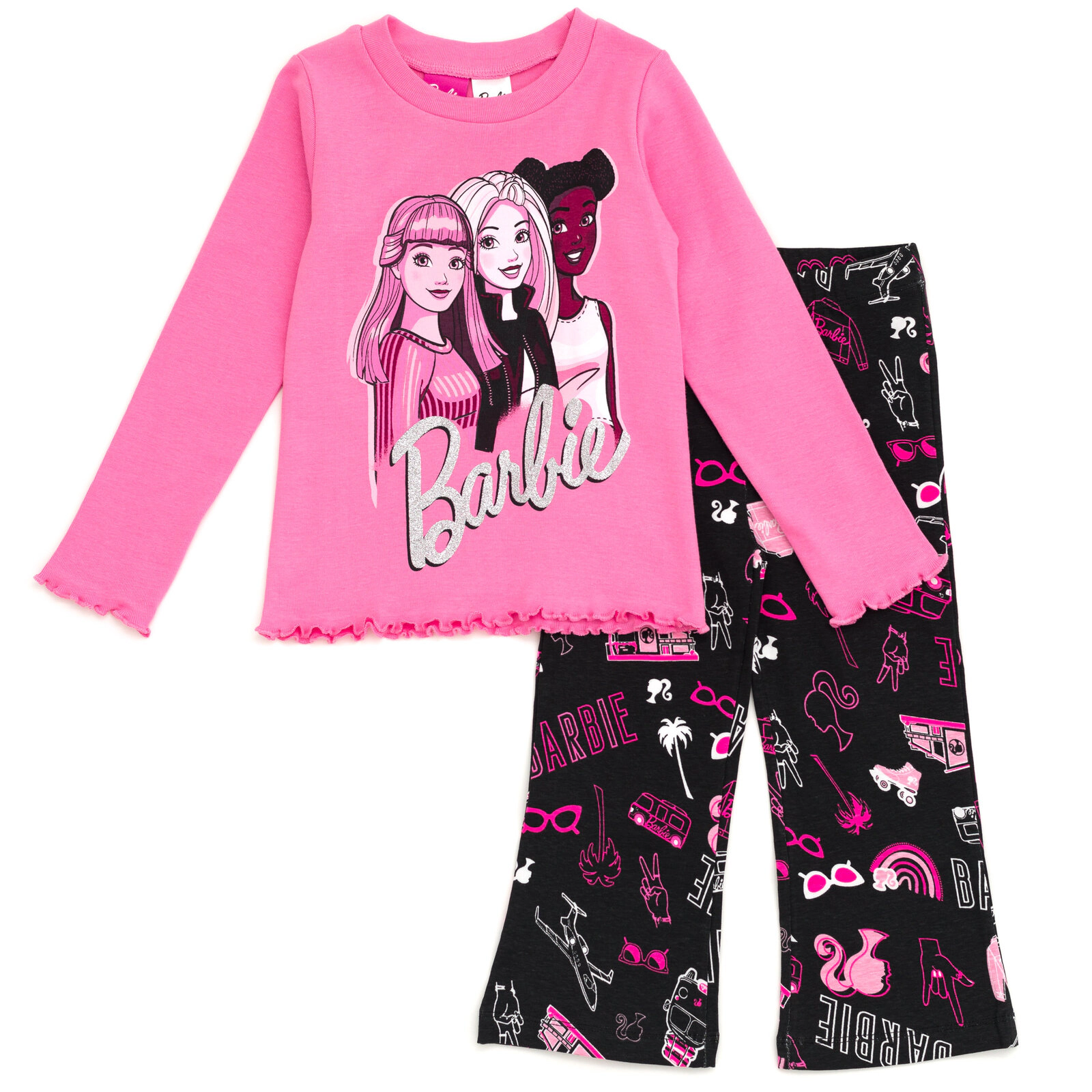 Barbie Girls' 2-Piece Long Sleeve Tee and Flare Pants Set