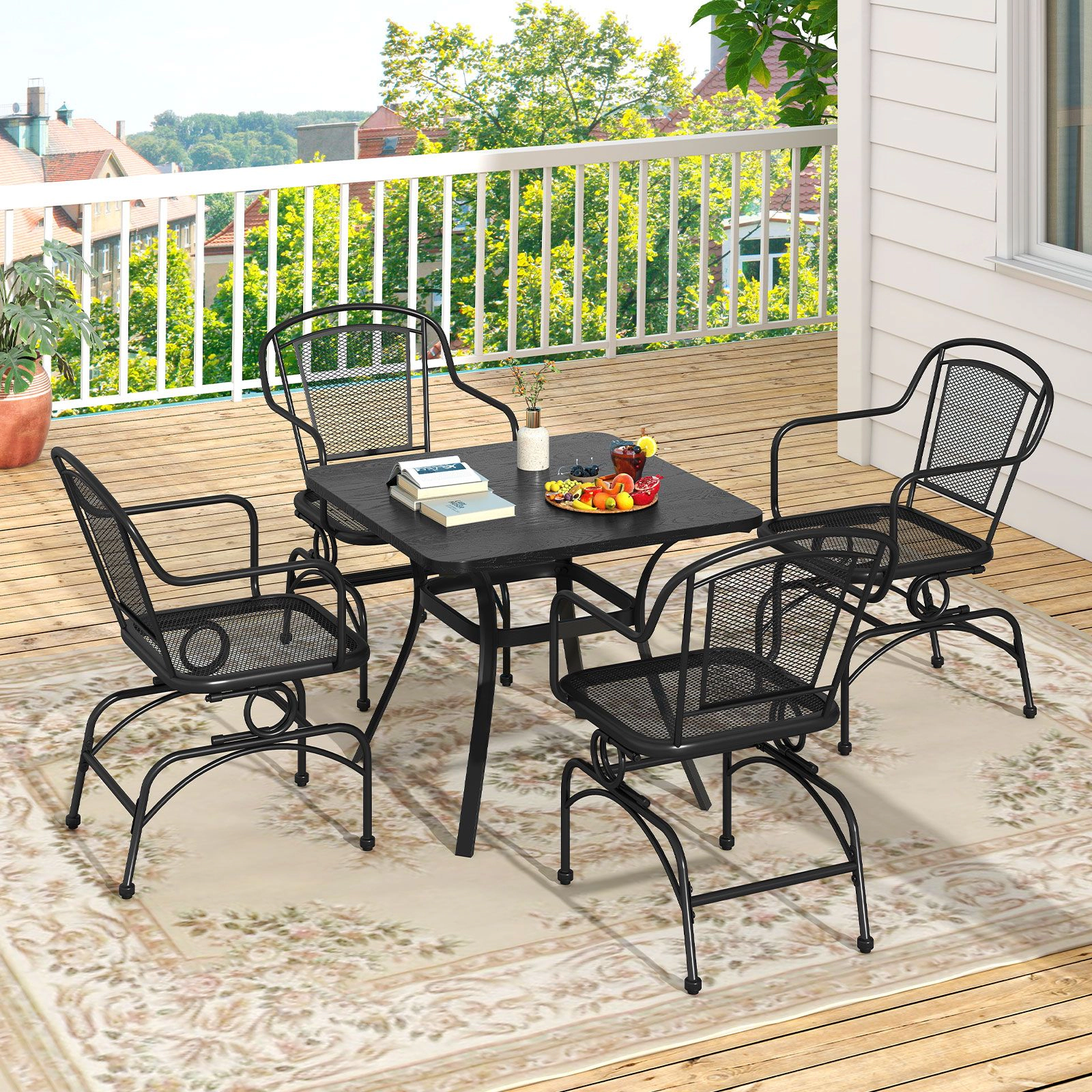 SlickBlue Set of 2 Metal Patio Rocking Chairs with Mesh Seat and Backrest