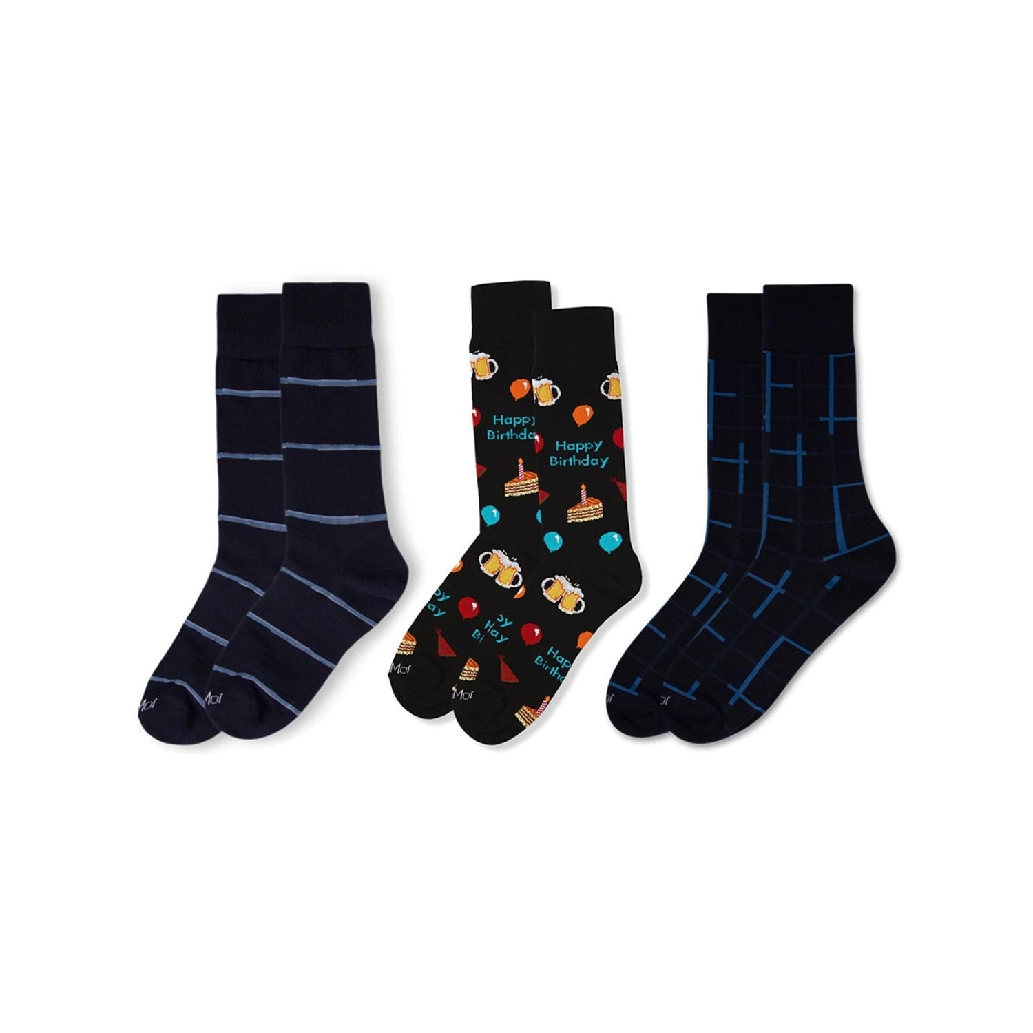 MeMoi Men's 3 Pair Pack Novelty Happy Birthday Crew Socks