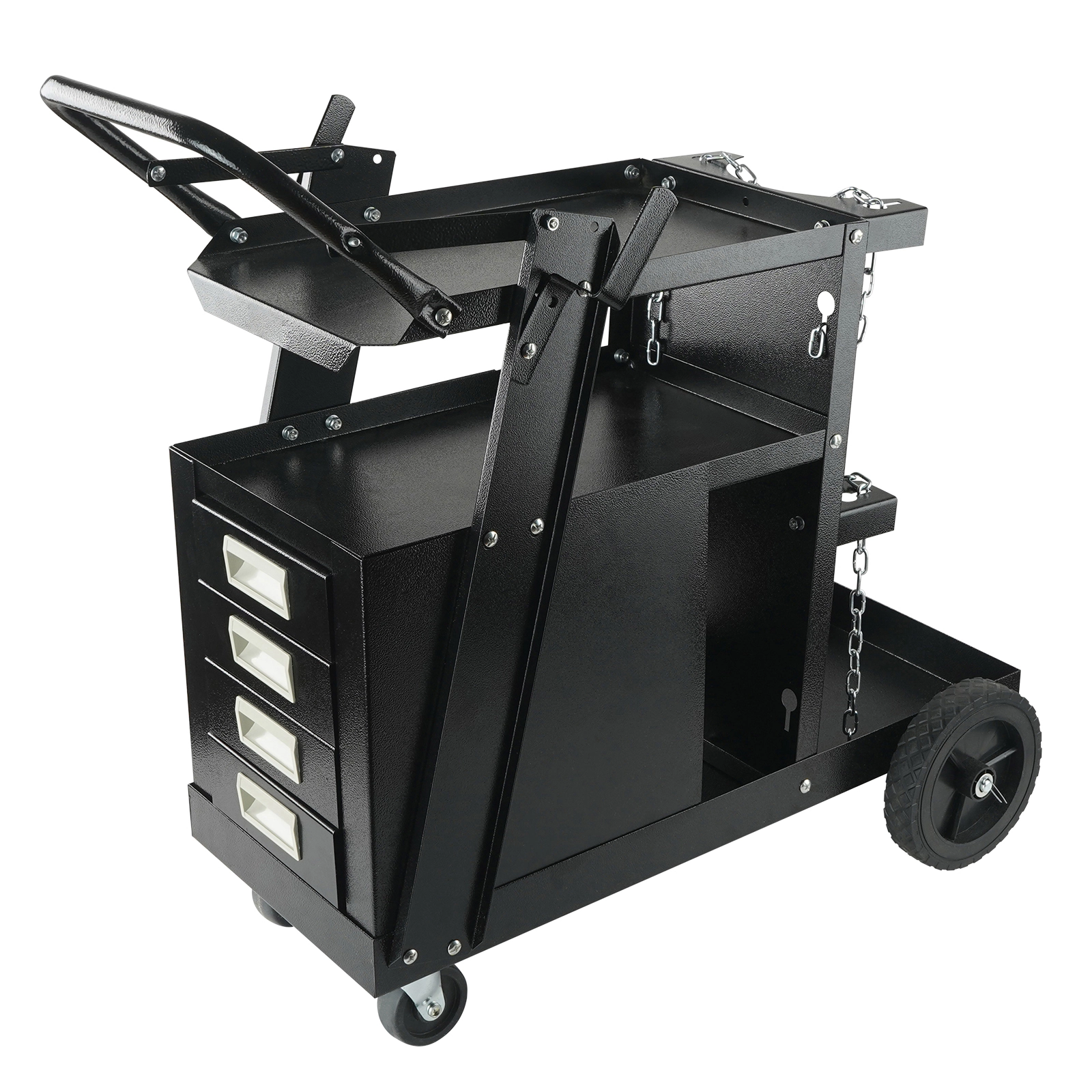 HONGGE 2-Tier Rolling Welding Cart with 4 Drawers, 265 lbs Capacity, Swivel Casters and Gas Cylinder Safety Chains