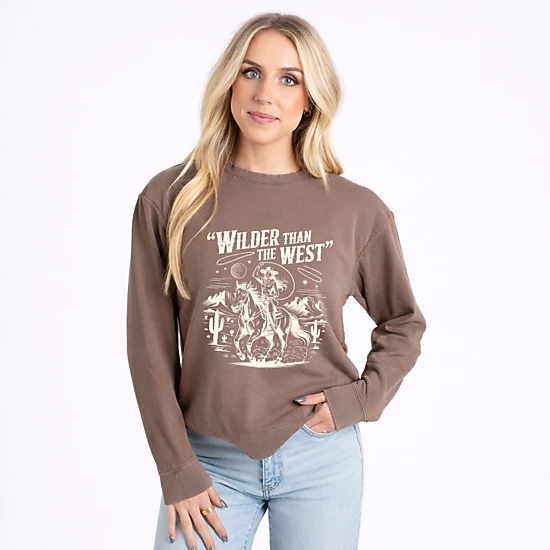 Simply Sage Market - Wilder Than The West Cowgirl - Women's Lightweight Garment Dyed Sweatshirt