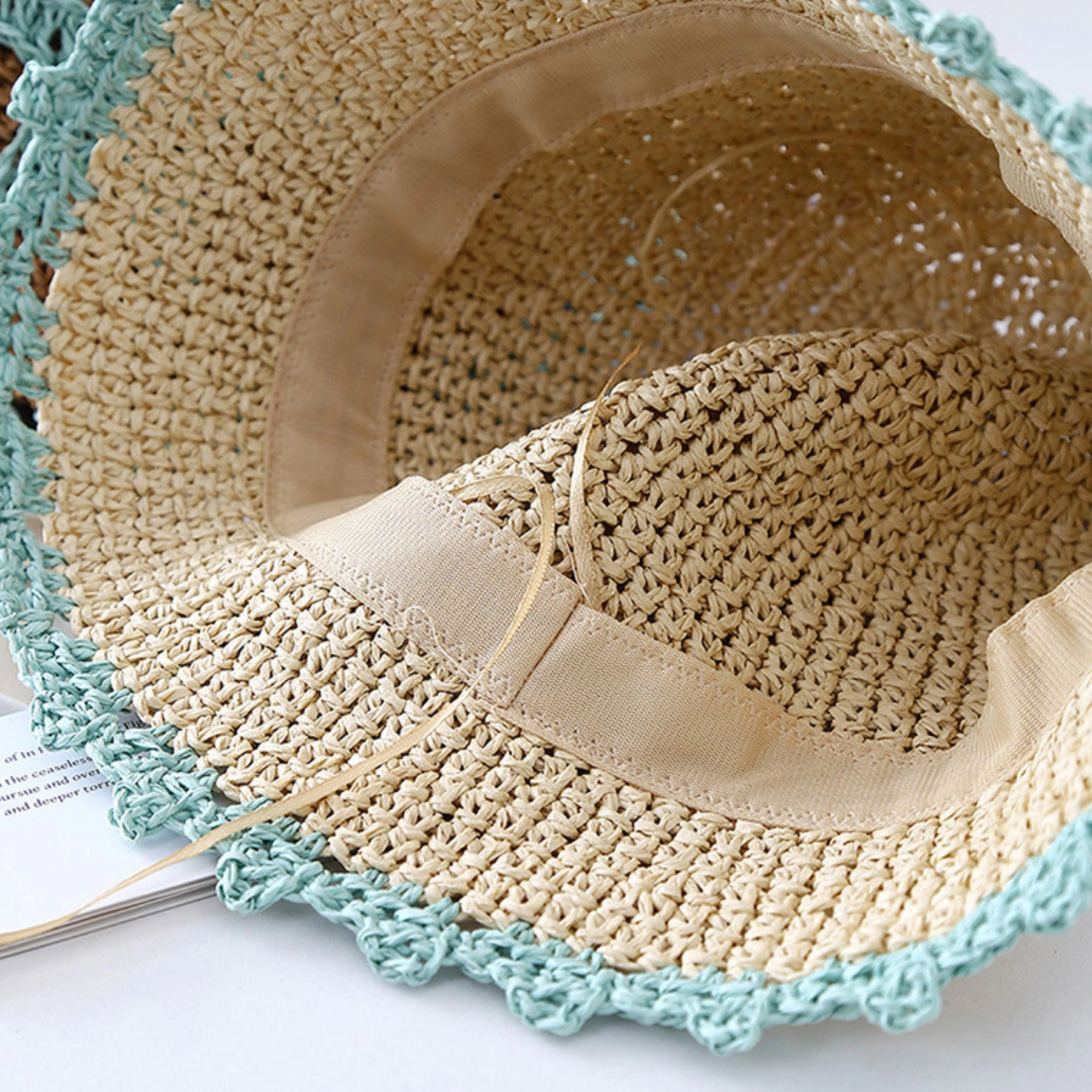 Anna-Kaci Women's Women Woven Straw Bucket Hat Wide Brim Lightweight Sun with Floral Applique Detail