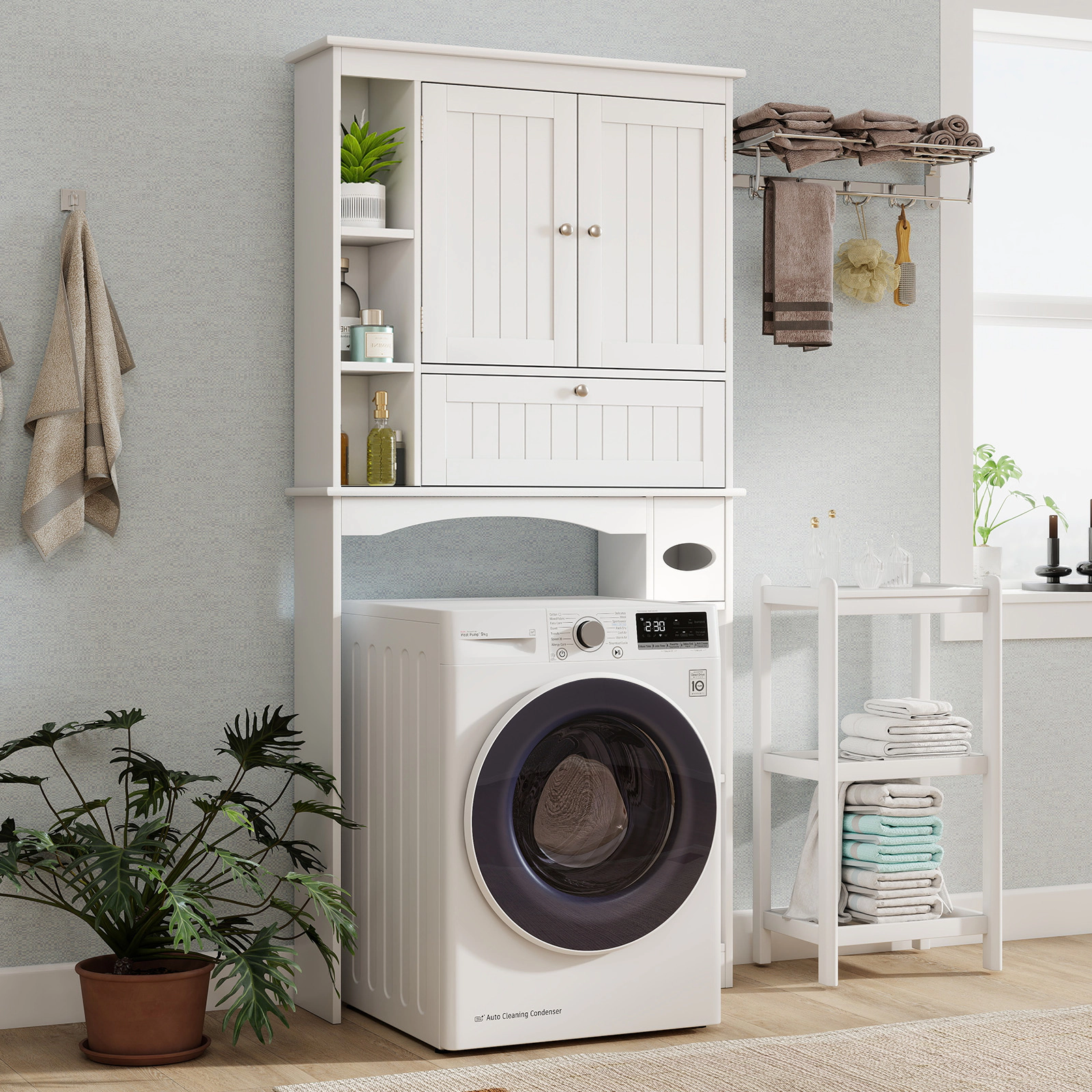 SUGIFT Over The Toilet Storage Cabinet With Adjustable Shelf And Bottom Bar 265-lb Capacity 31.5-in Wide White
