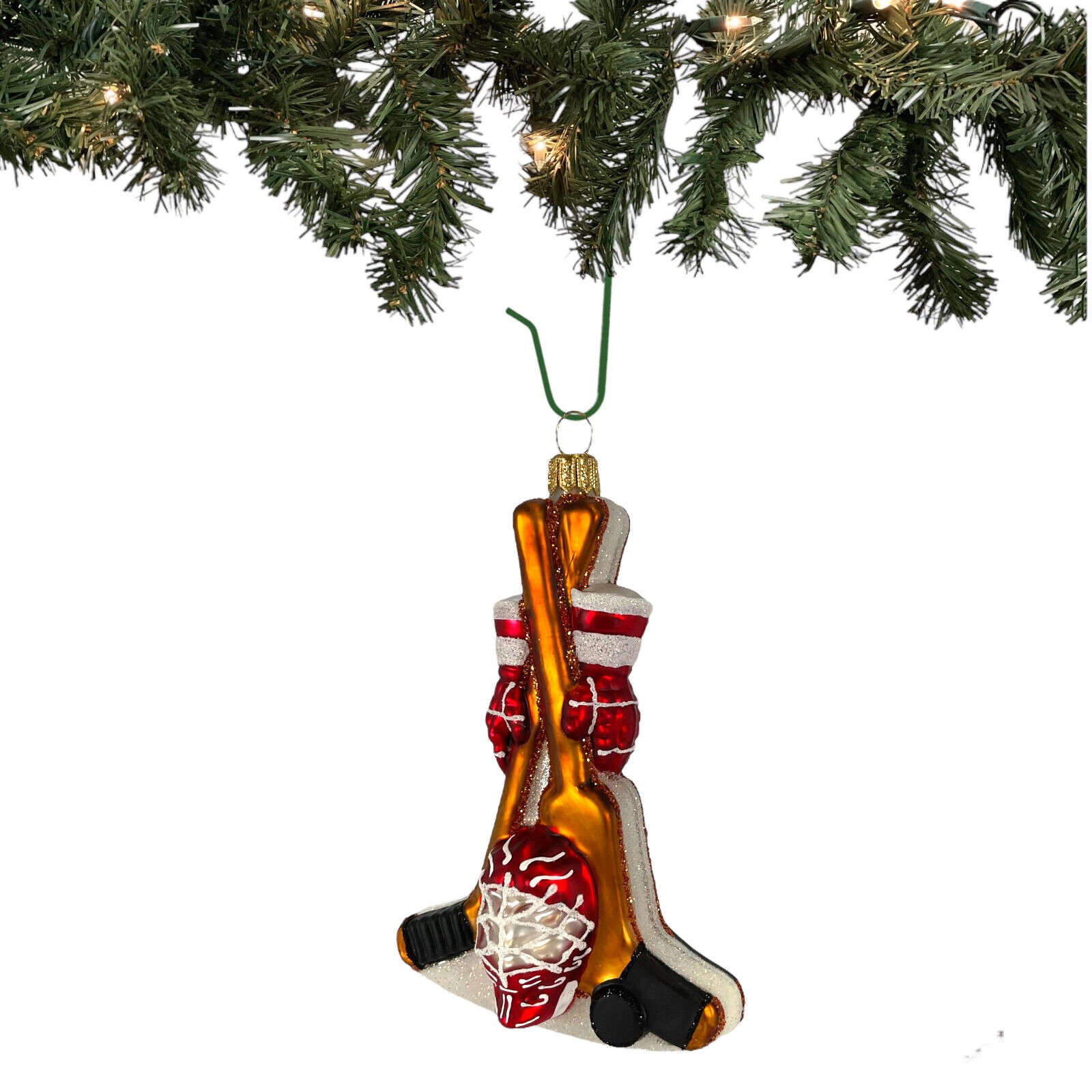 Pinnacle Peak Trading Company Red Hockey Sports Equipment Polish Blown Glass Hanging Christmas Tree Ornament 5 inch