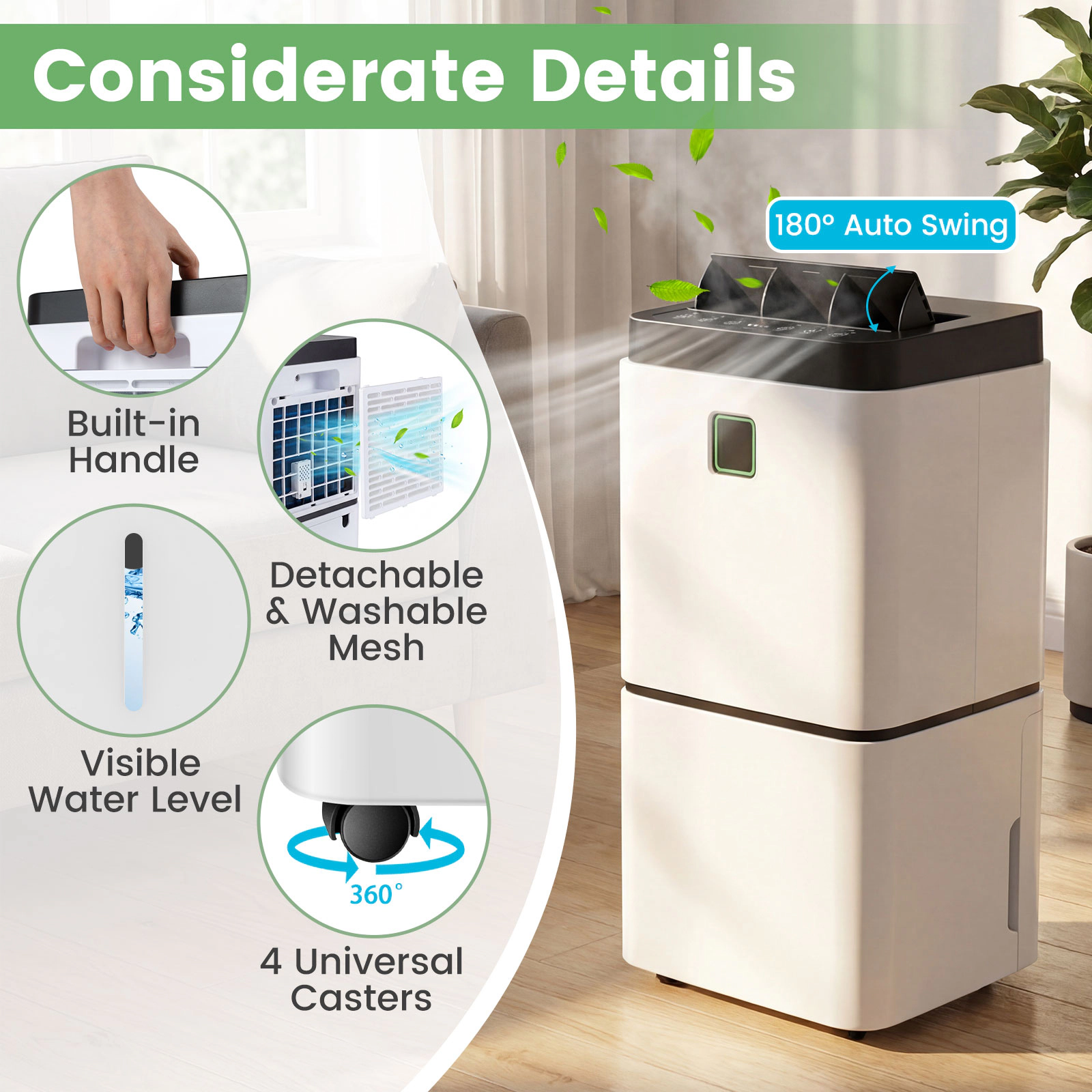 SlickBlue 30 Pint Portable Dehumidifier with Digital Display and 3 Working Modes