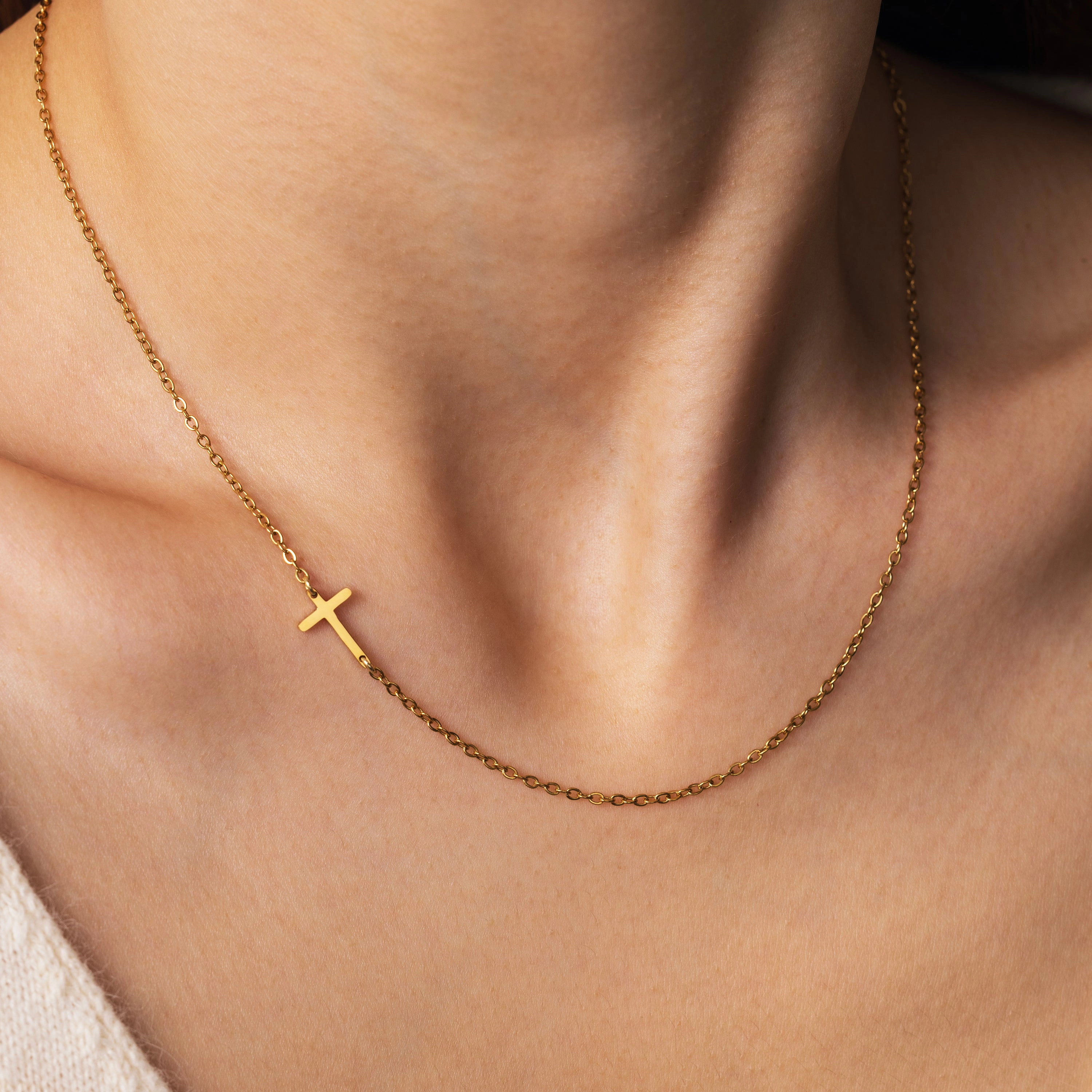 Mint & Lily Women's Dainty Sideways Cross Necklace
