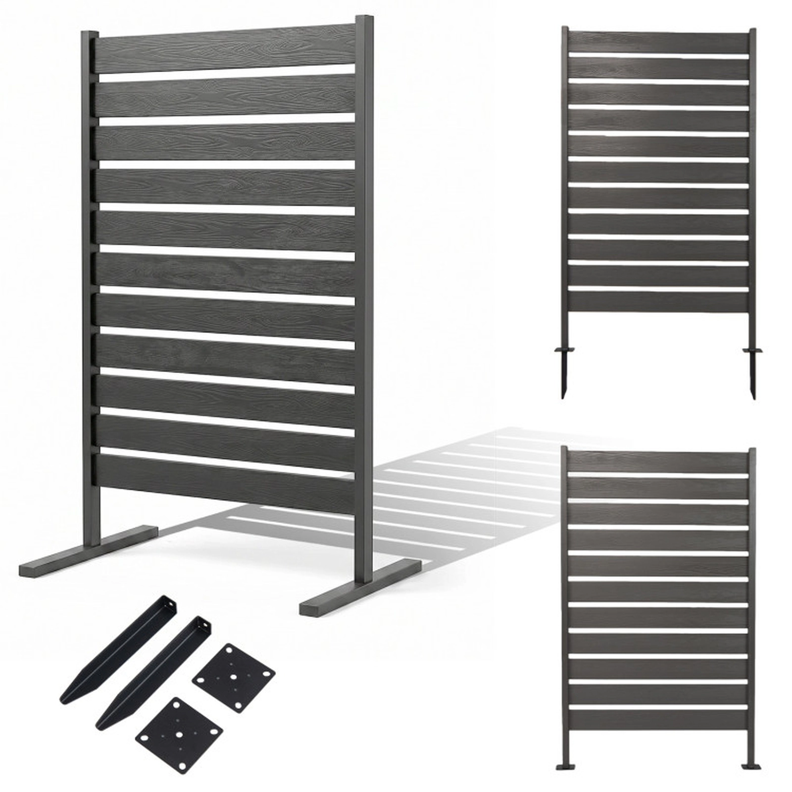 SUGIFT Freestanding HIPS Outdoor Garden Trellis Privacy Screen Fence 64-in Tall 28-lb Gray Black Single Panel