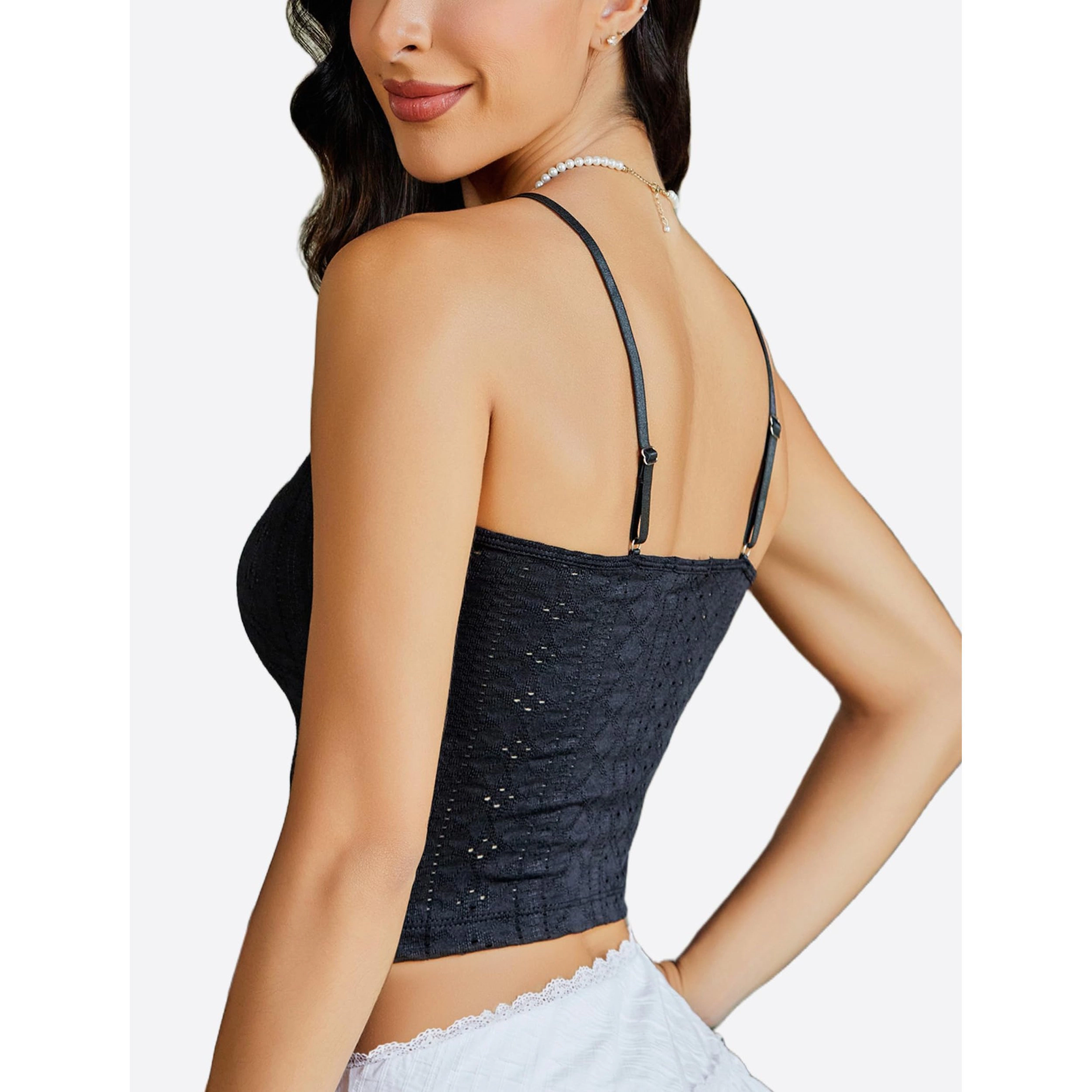 Avidlove Women's Lace Sweetheart Neck Spaghetti Strap Eyelet Pleated Bustier Crop Top