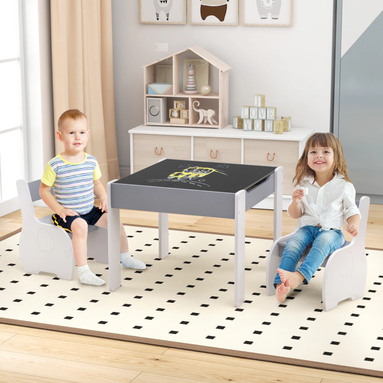 Hivvago 4-In-1 Wooden Activity Kids Table And Chairs With Storage Detachable Blackboard
