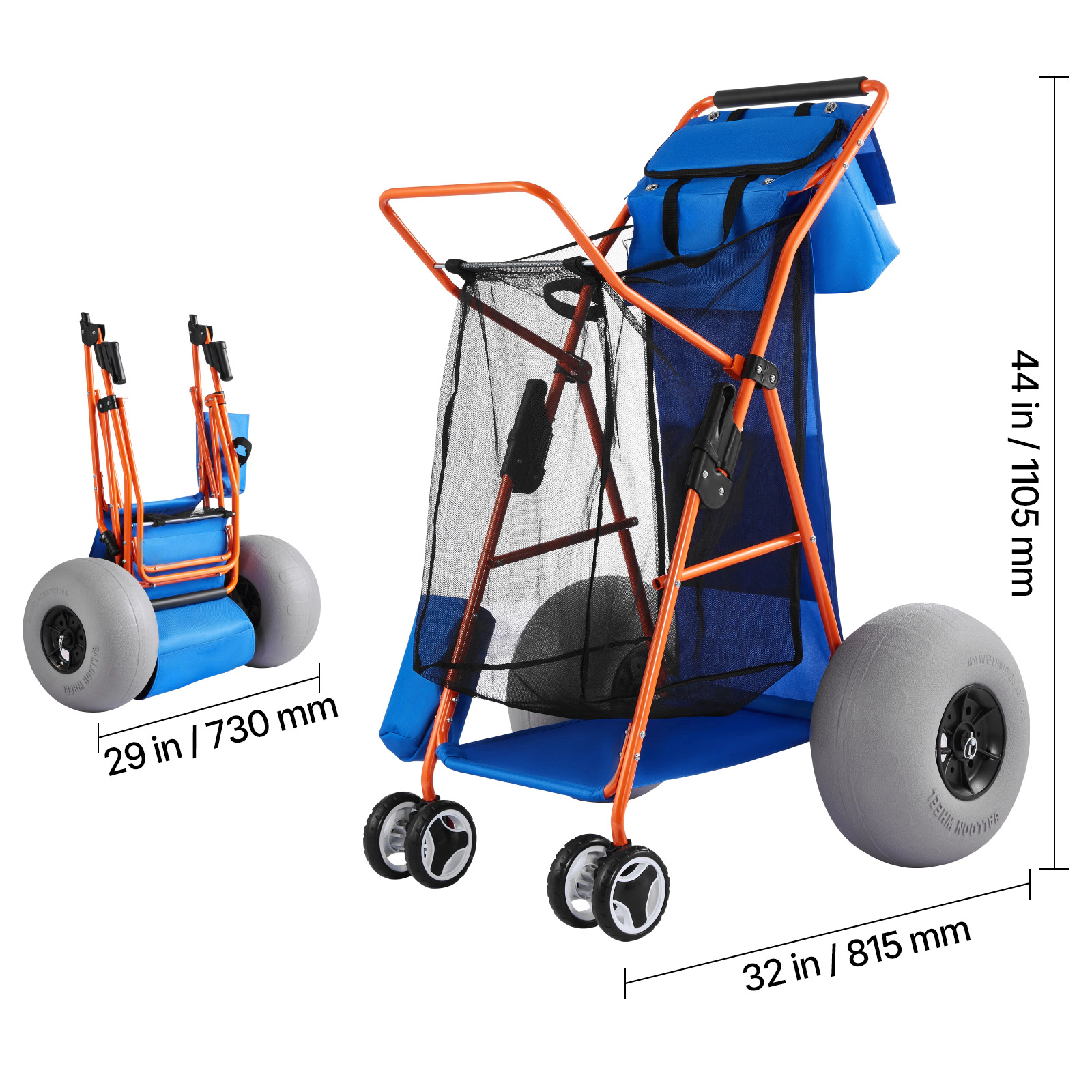 HONGGE Heavy Duty Folding Sand Cart with 12" Balloon Wheels for Beach Camping, 165 lbs Load Capacity