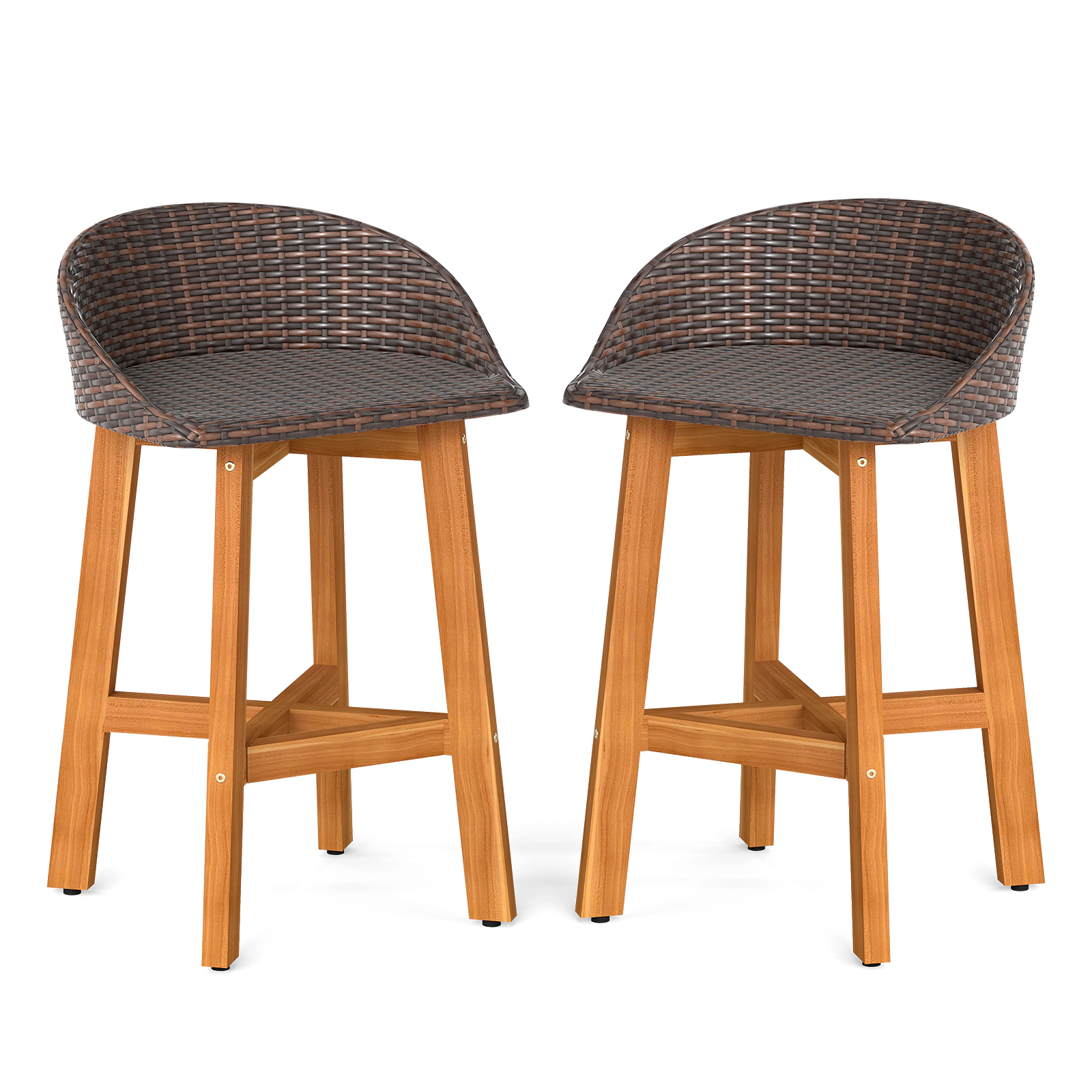 SUGIFT Acacia Wood Legs and Footrest 400-lb Set of 2 Outdoor Faux Rattan Bar Stools