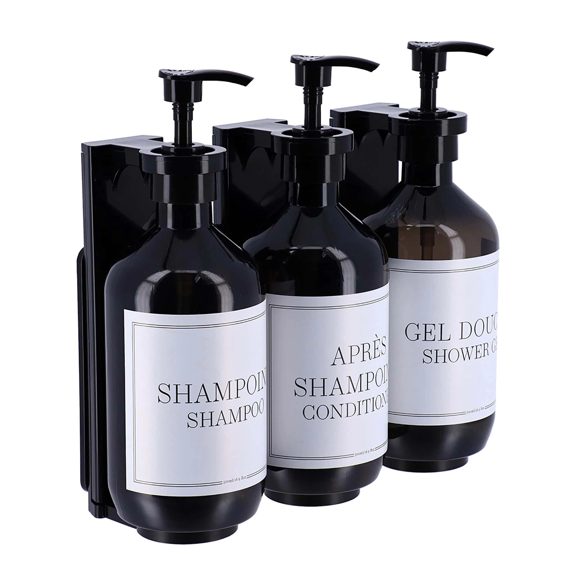 Evideco French Home Goods 3-Pack Matte Black Wall-Mounted Refillable Shower Dispenser