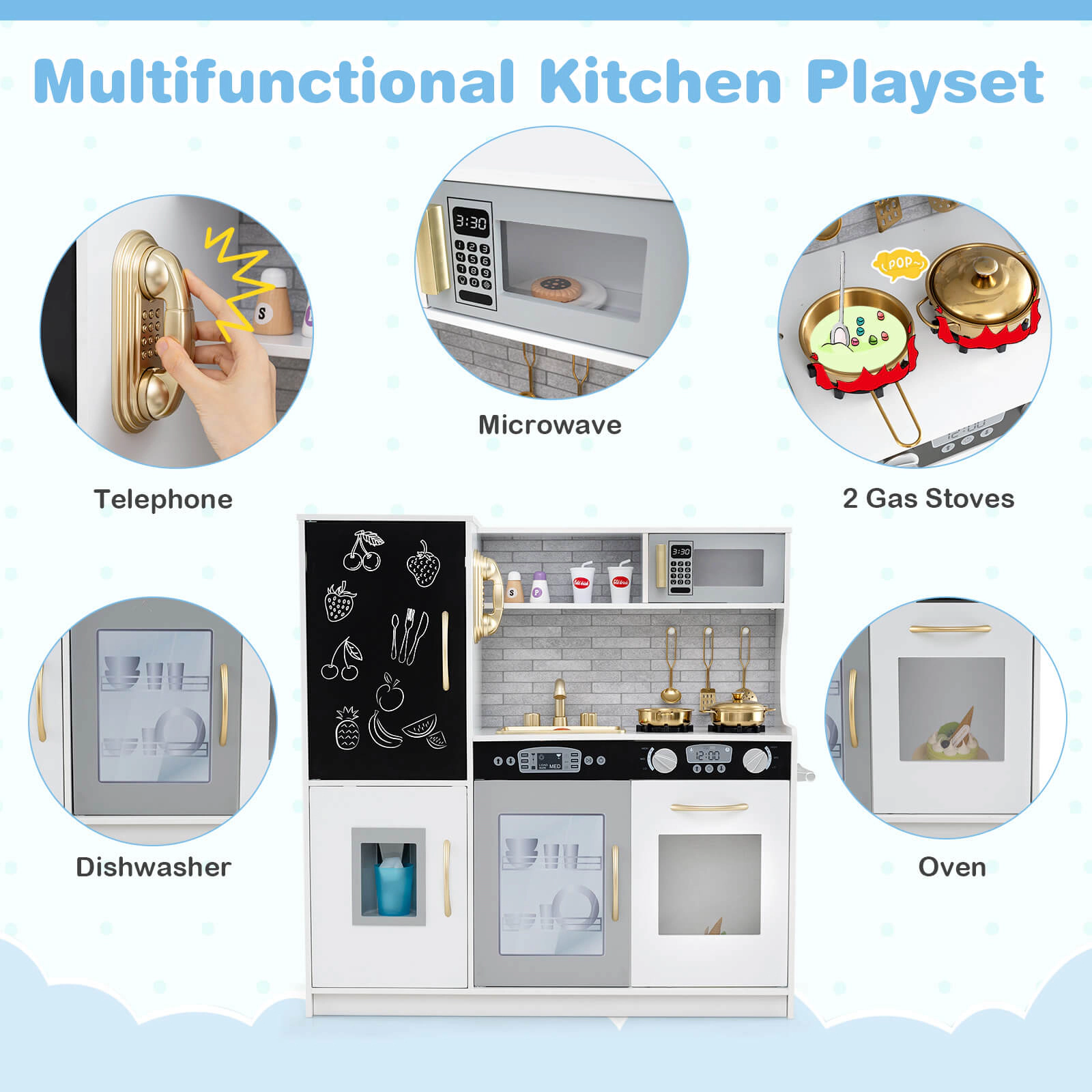 Costway Kid’s Pretend Play Kitchen Toddler Playset with Blackboard Green
