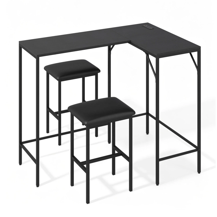 Hivvago 3-Piece Convertible L-Shaped Kitchen Table Chair Set With 2 Ac Outlets  Usb Port And Type-C