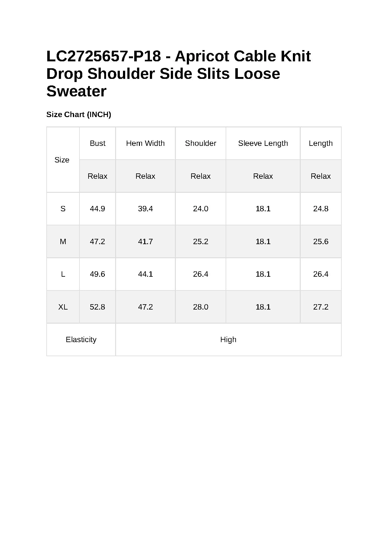 Sol Living Womens Cable Knit Drop Shoulder Side Slits Loose Sweater