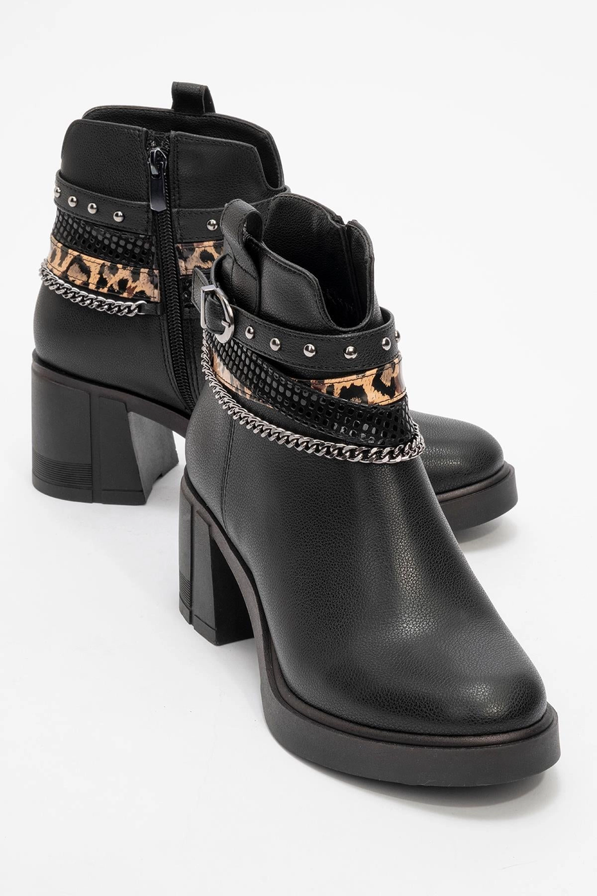 Prologue Shoes Womens Boliva Buckled Chain Block Heel Boot