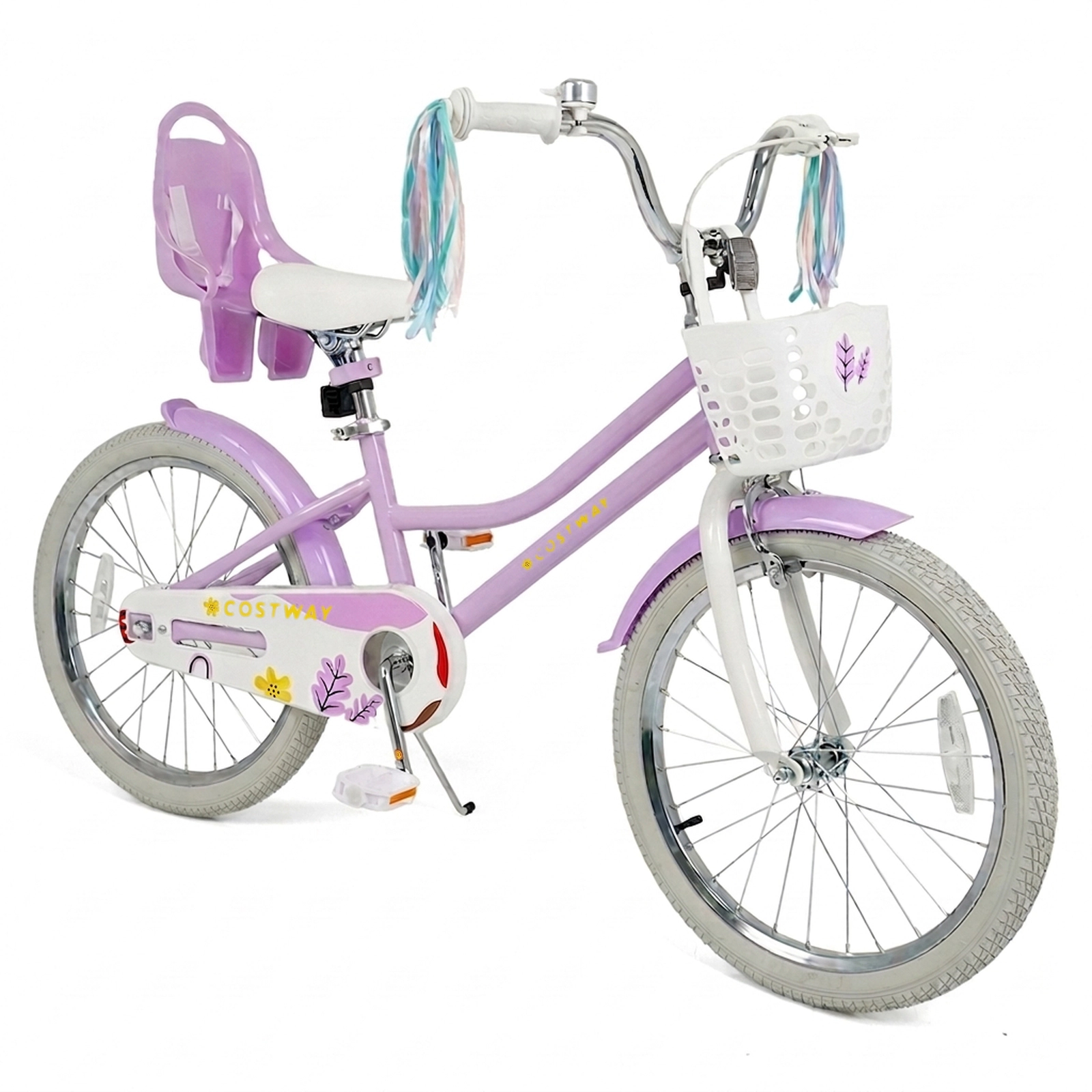 SUGIFT 20-in 166-lb Capacity Girls Bike with Doll Seat Streamers Kickstand and Dual Brake System