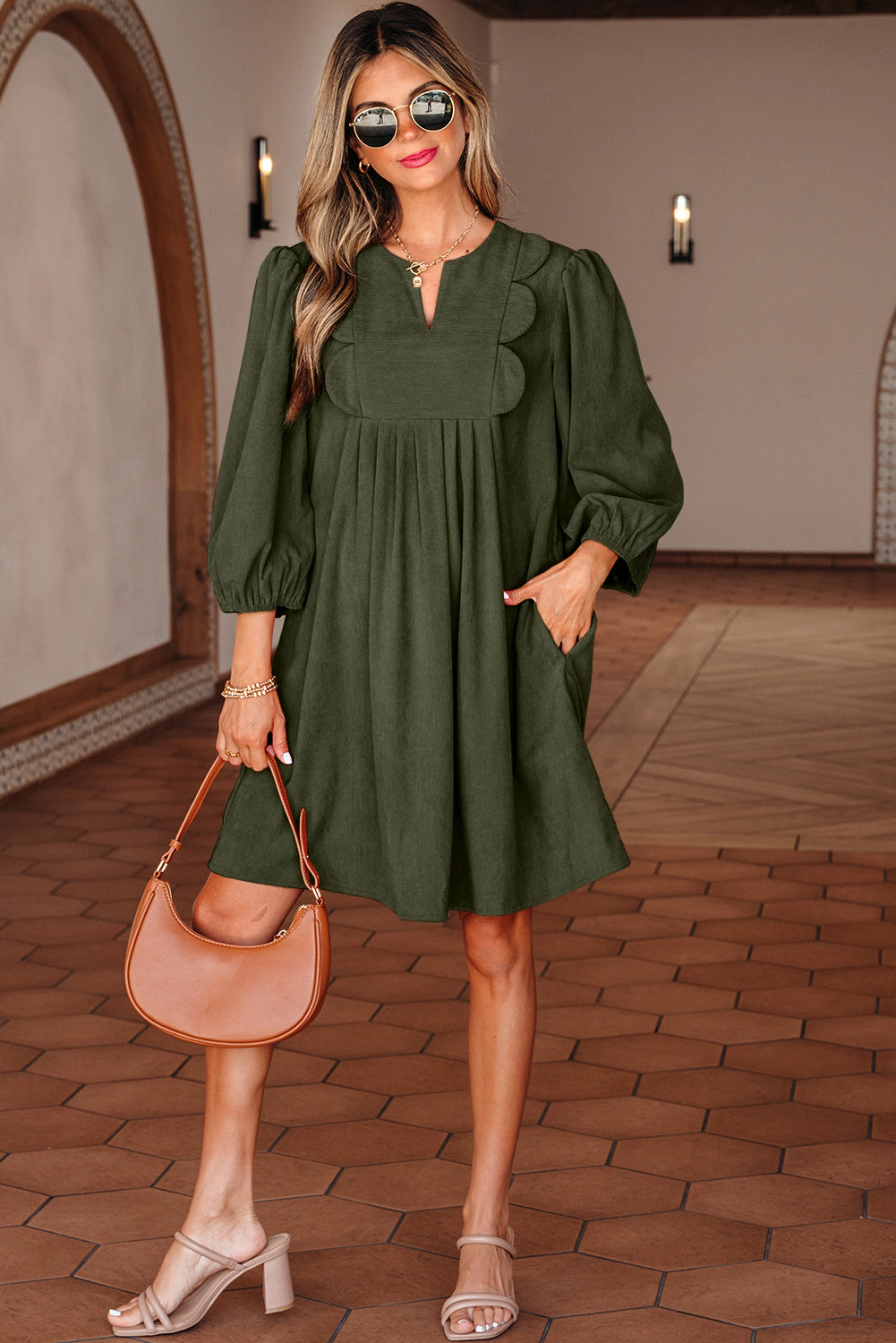 Threaded Pear Women's Michelle Pleated Corduroy Mini Dress