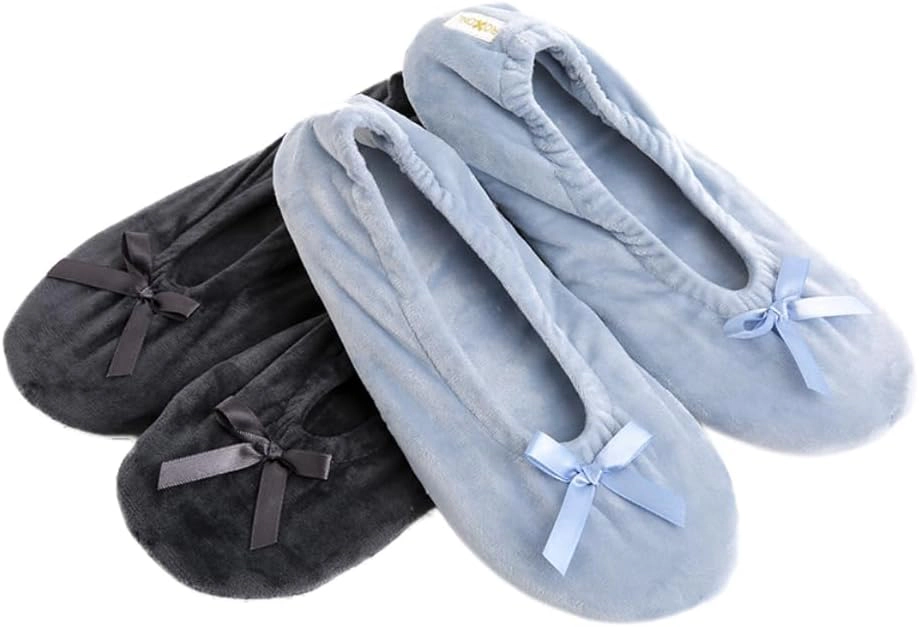Roxoni Women's Terry Classic Cotton Ballerina Slippers (Pack of 2)