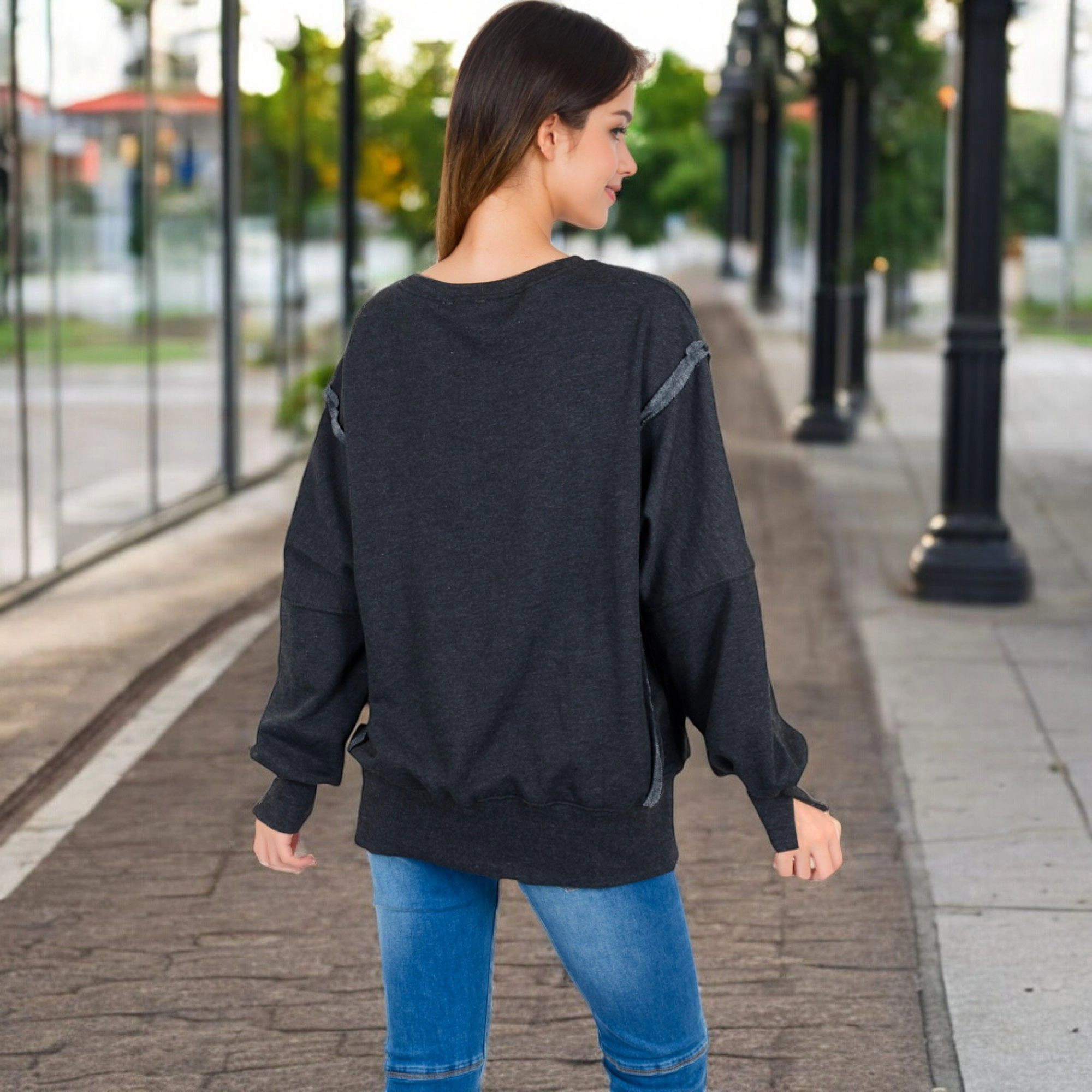 Anna-Kaci Women's Oversized Long Sleeve Pullover Sweatshirt with Drop Shoulders Design and Side Slits