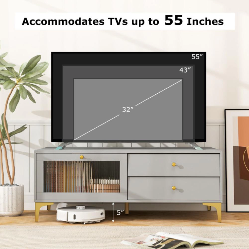 Hivvago Tv Stand With Compartment And Drawers For 55 Inch Tv-Gray