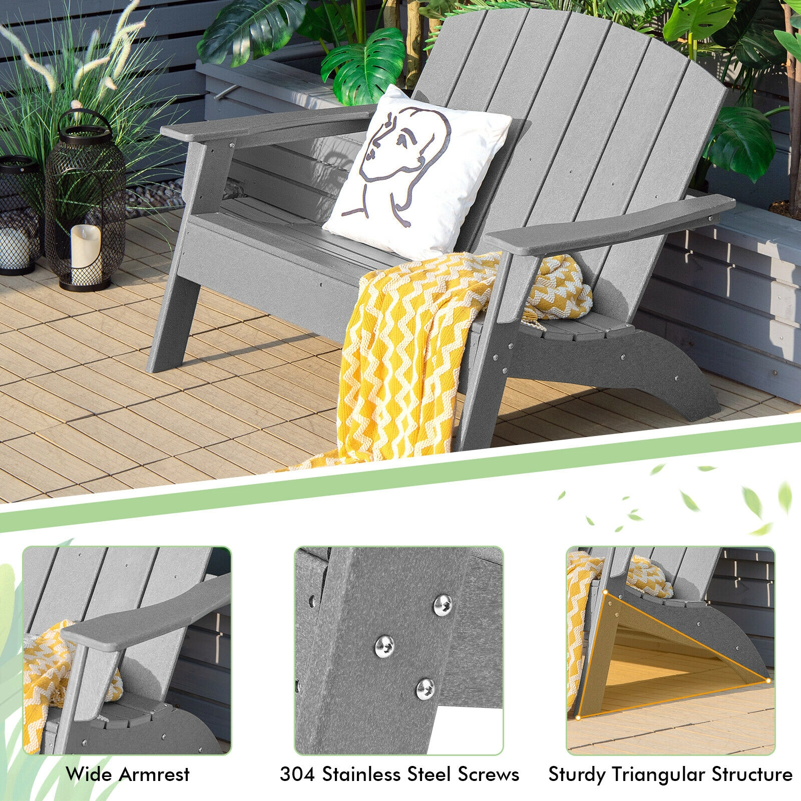 LJG HDPE Patio Adirondack Chair for Porch Garden Backyard