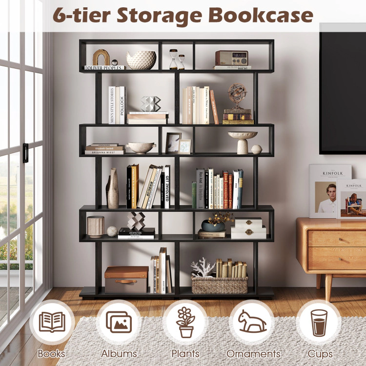 Hivvago 6-Tier Geometric Bookshelf with 2 Anti-Tipping Kits for Home Office