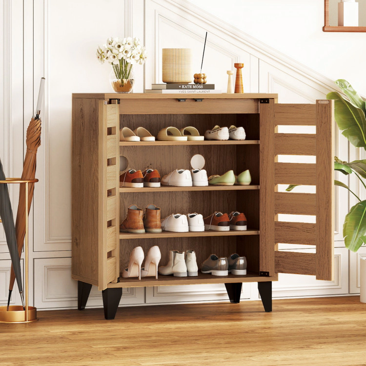 Hivvago 4-Tier Farmhouse Shoe Organizer with Louvered Door