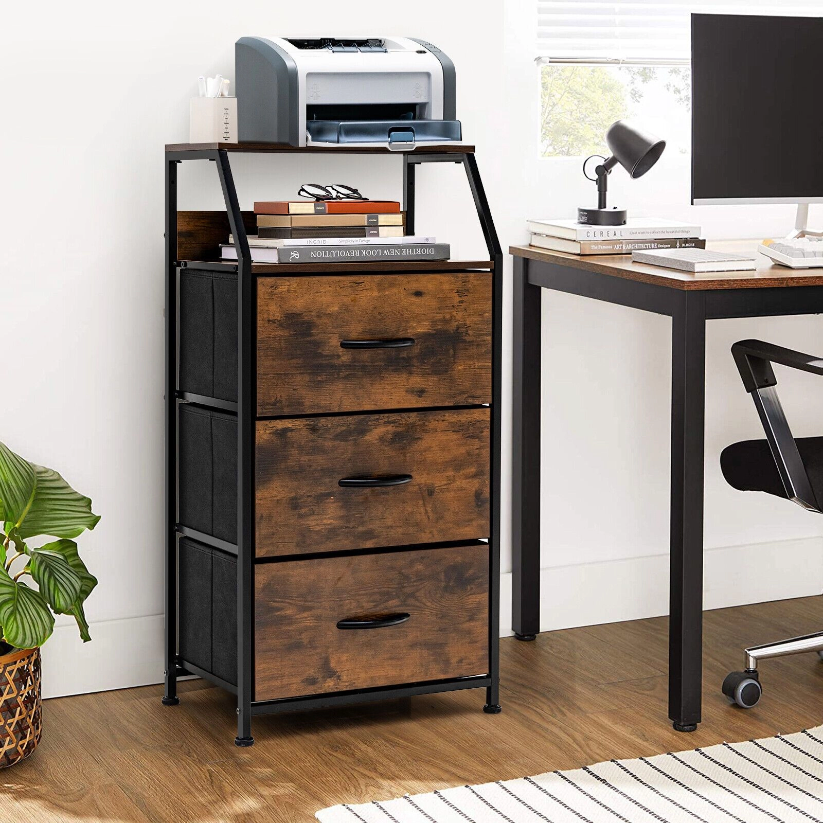 SlickBlue Fabric Drawer Dresser with Metal Frame Storage Cabinet