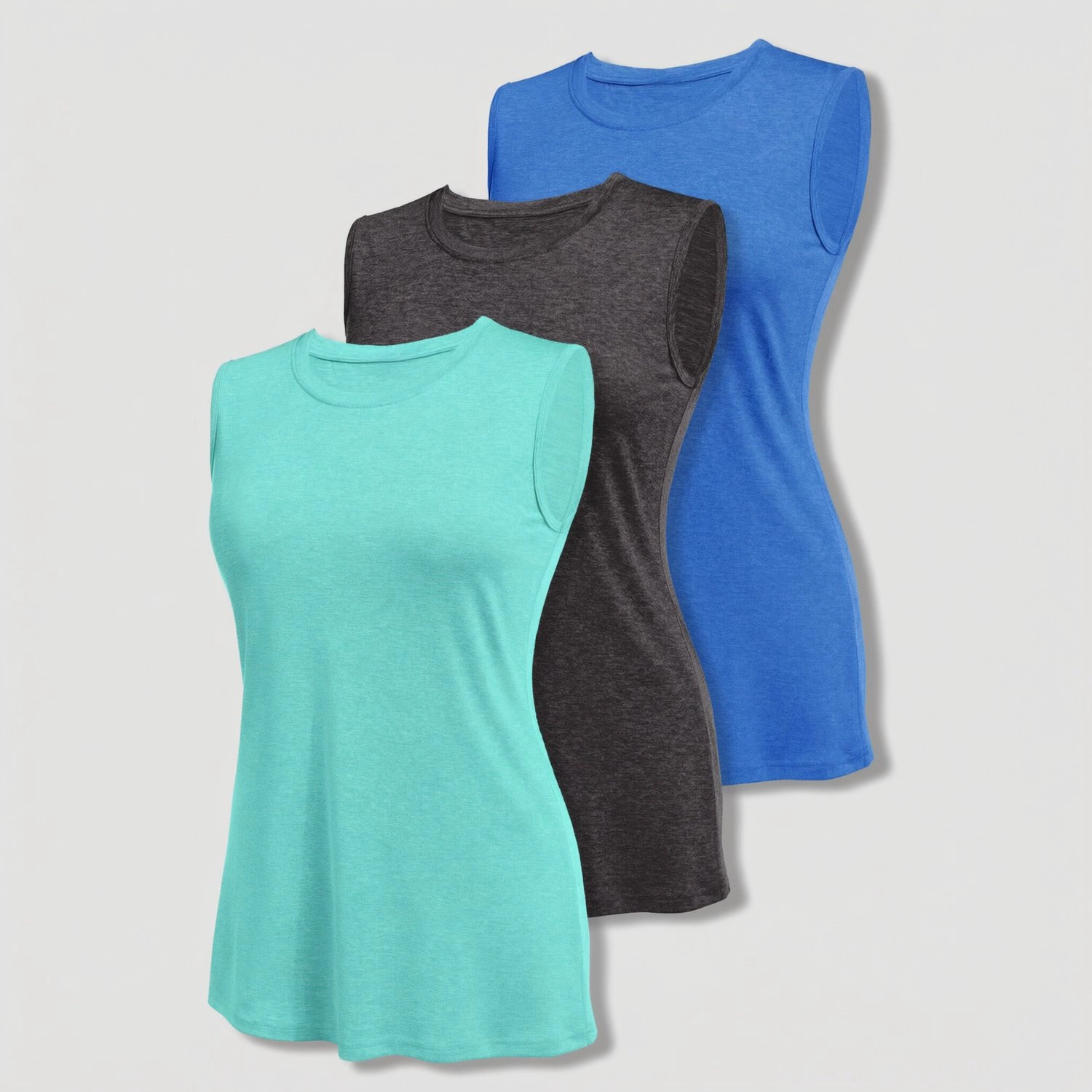 Pinspark Womens Casual Sleeveless Tank Tops 3 Pack Crew Neck Solid Summer Basic Tees