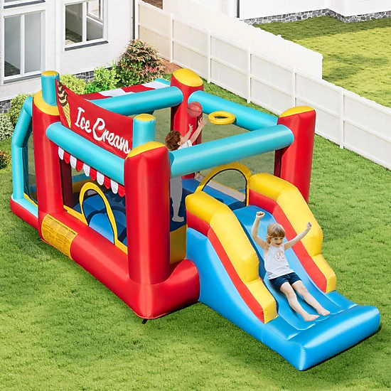 SUGIFT Multicolor 5-in-1 Ice Cream Kids Bounce House with 63-in Slide Ball Pit and 520W Blower 187-in Long