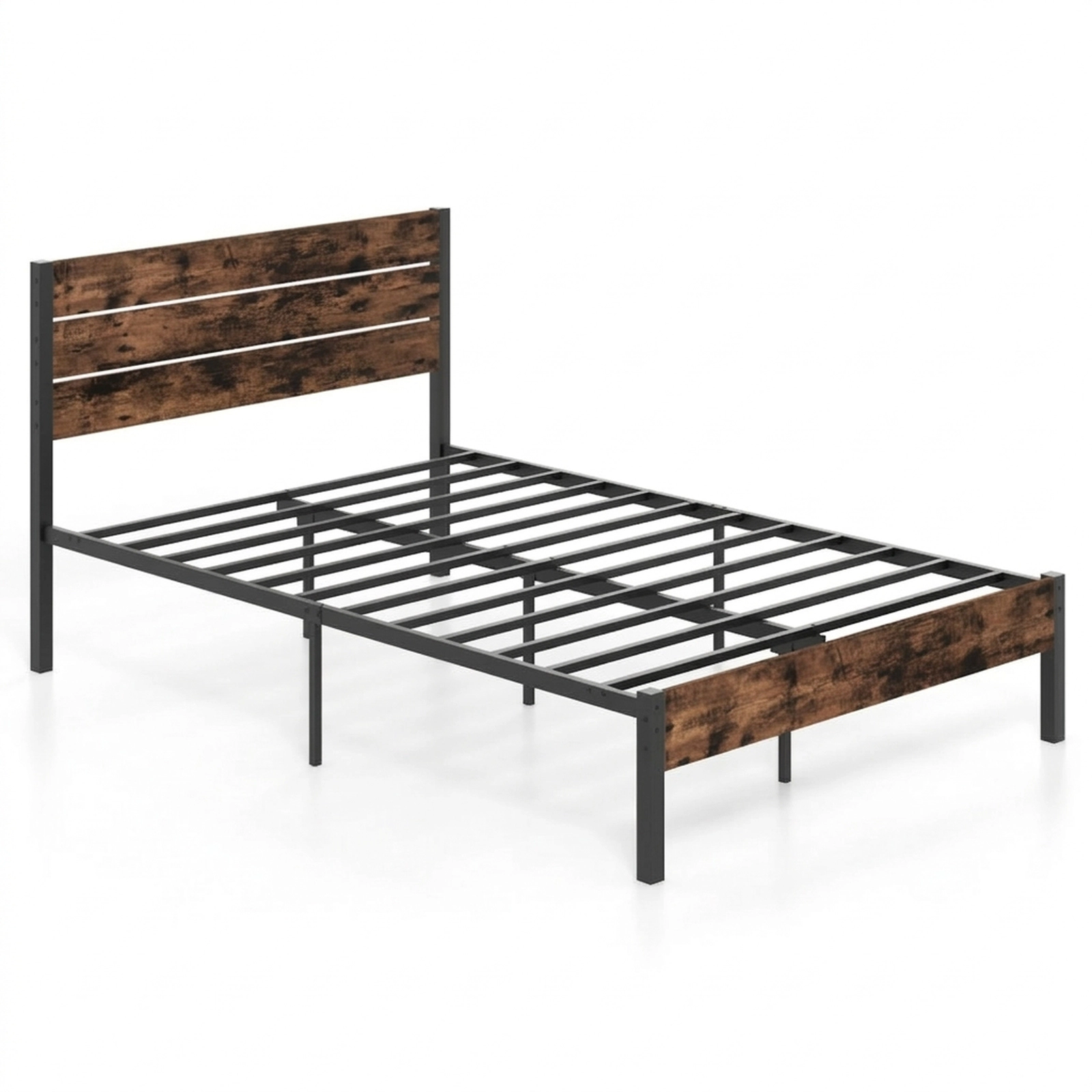 SUGIFT High Slat Headboard Mute Bar and 12 Metal Slats Bed Frame